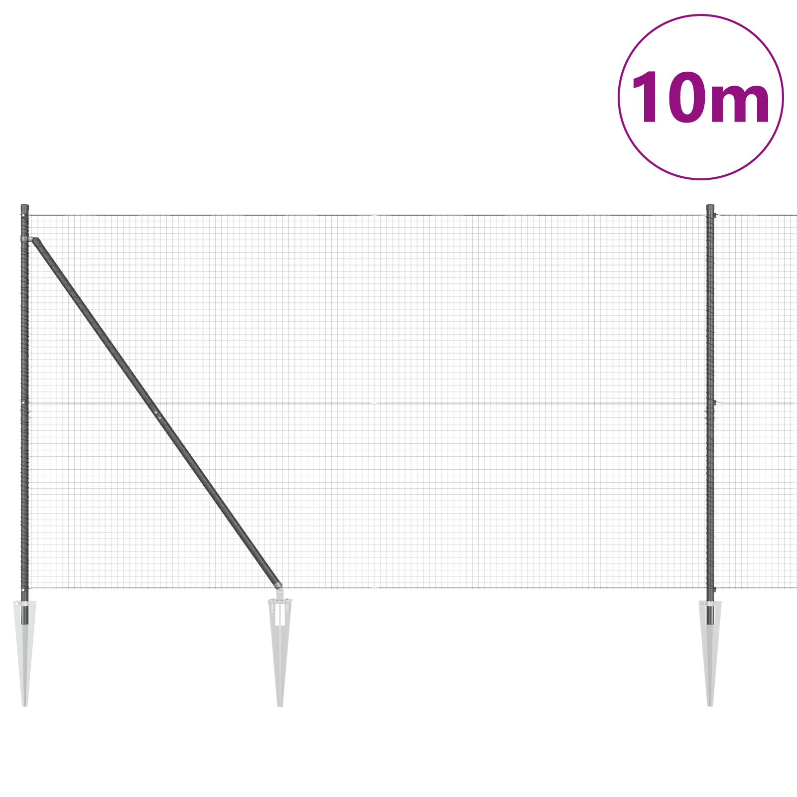 Welded Wire Fence with 7 Spike Posts Grey 1.6x10 m Steel - Image 3