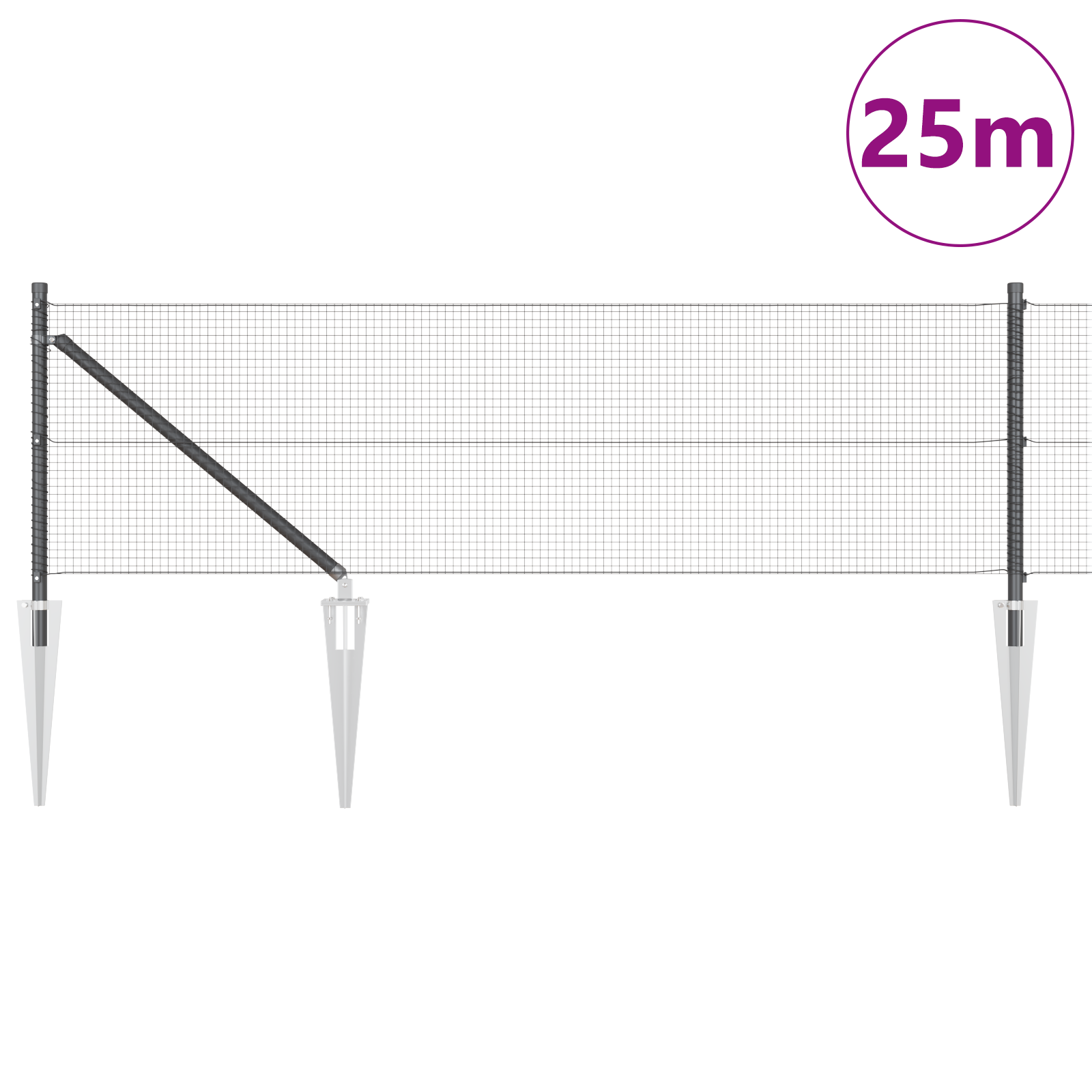 Welded Wire Fence with 13 Spike Posts Grey 0.4x25 m Steel - Image 3