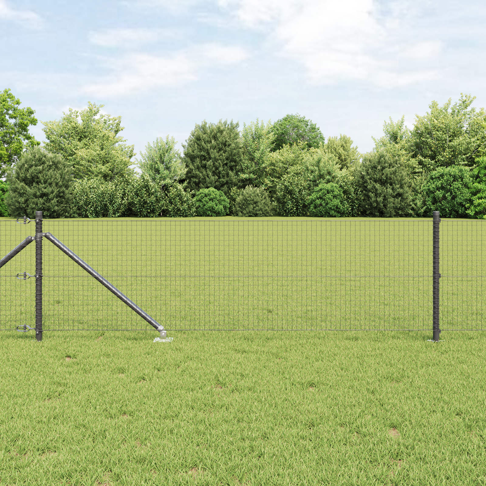 Fence Post Set Set of 2 Grey Galvanized steel, PVC 25 x 0.5 m