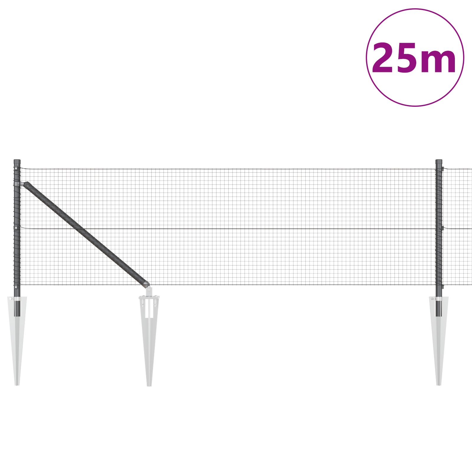 Welded Wire Fence with 13 Spike Posts Grey 0.6x25 m Steel - Image 3