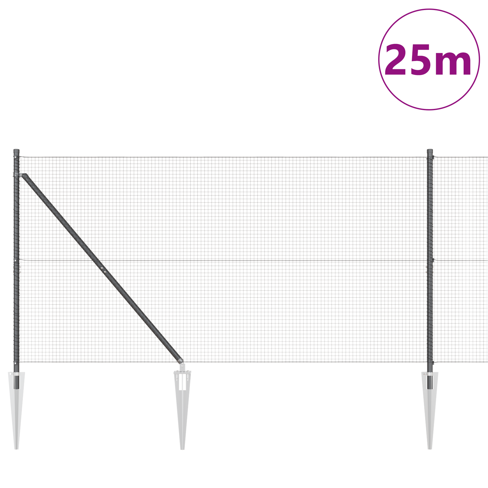 Welded Wire Fence with 13 Spike Posts Grey 1.2x25 m Steel - Image 3