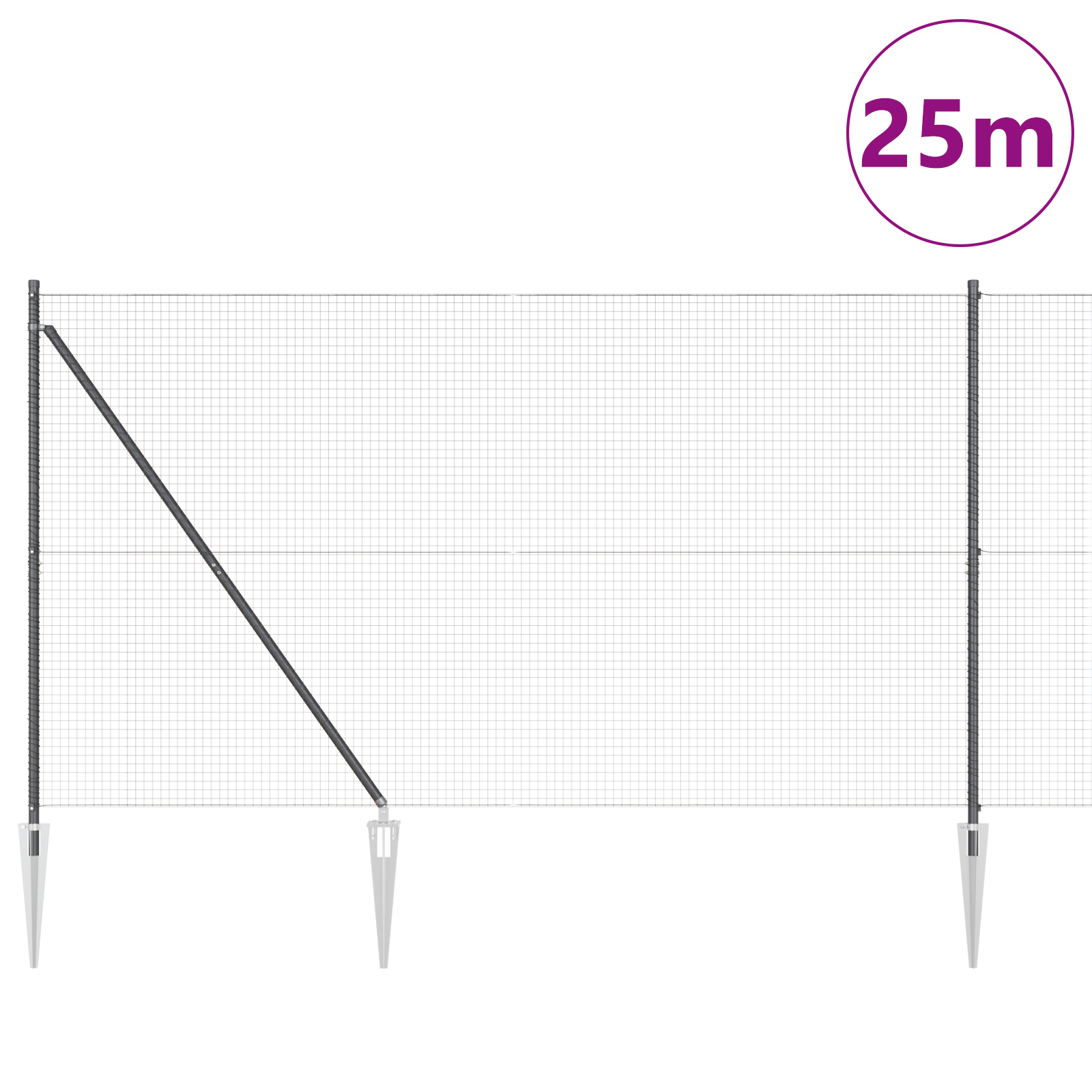 Welded Wire Fence with 13 Spike Posts Grey 1.5x25 m Steel - Image 3