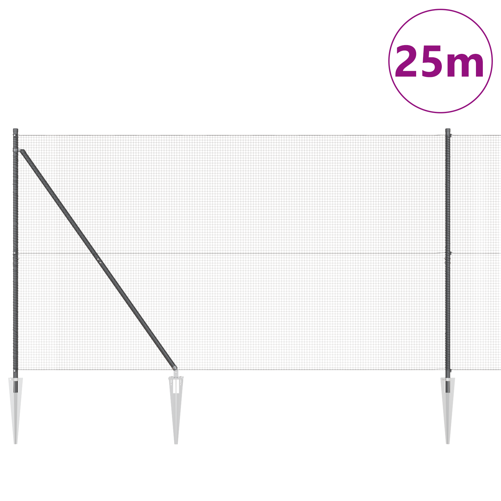 Welded Wire Fence with 13 Spike Posts Grey 1.6x25 m Steel - Image 3