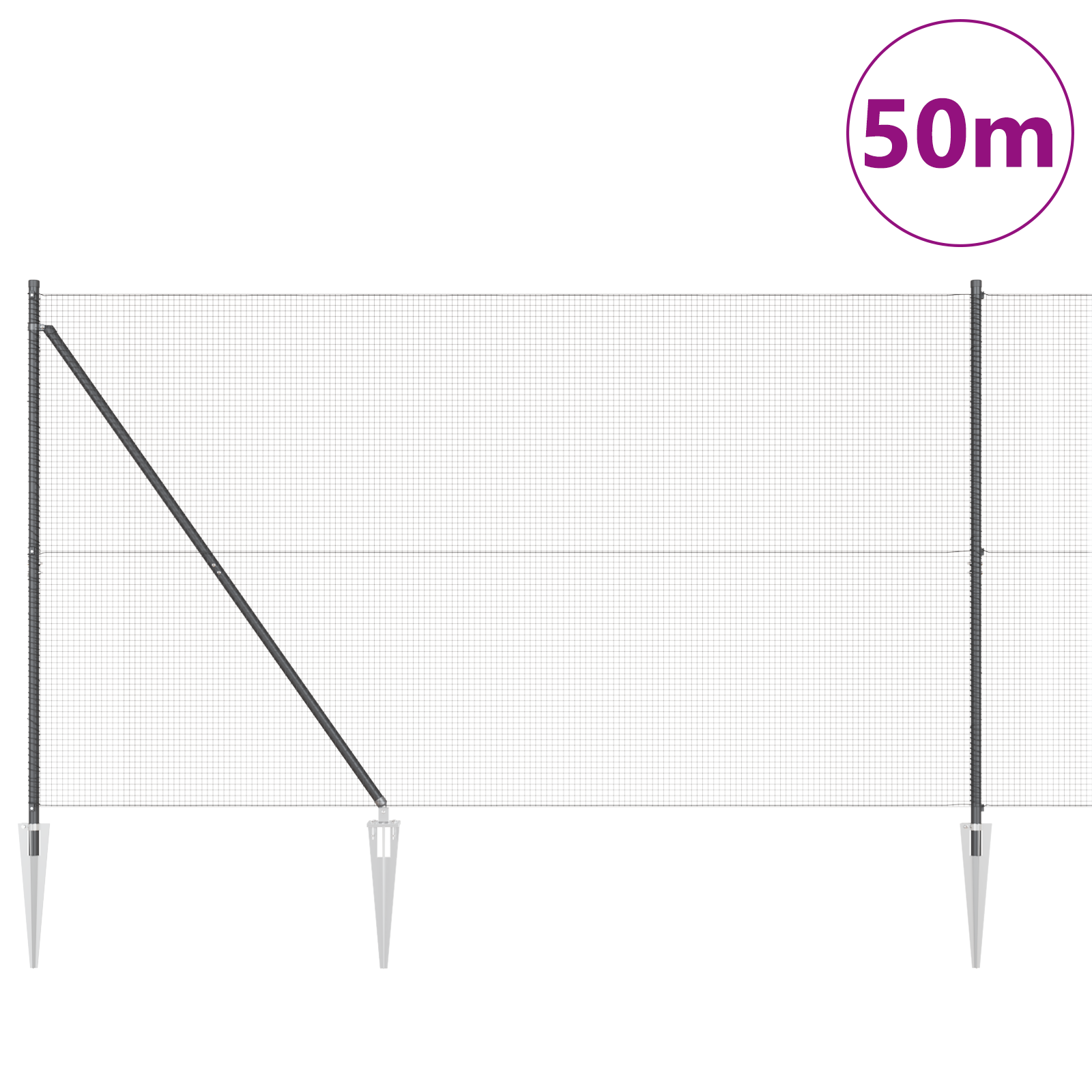 Welded Wire Fence with 13 Spike Posts Grey 1.5x50 m Steel - Image 3