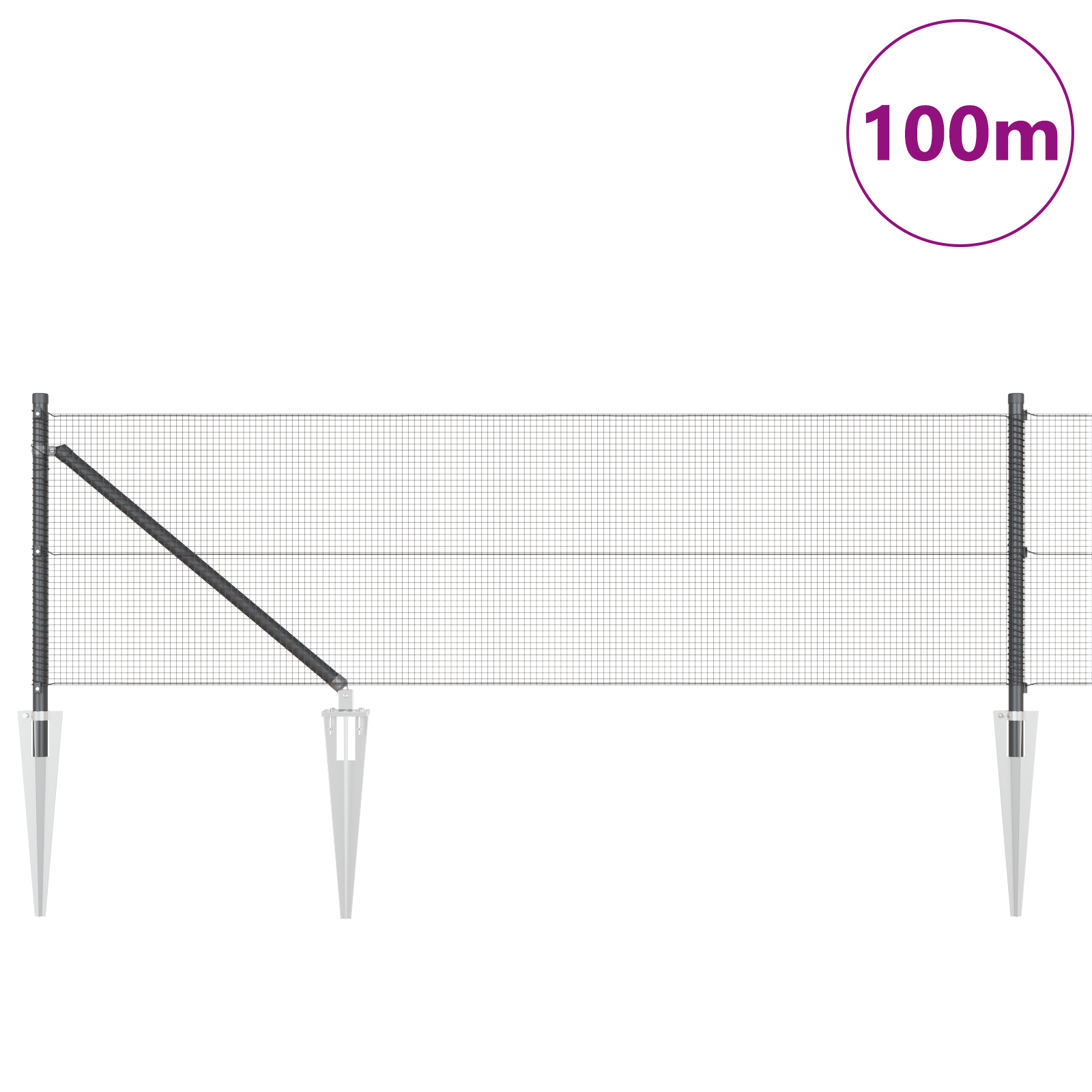 Welded Wire Fence with 13 Spike Posts Grey 0.6x100 m Steel - Image 3