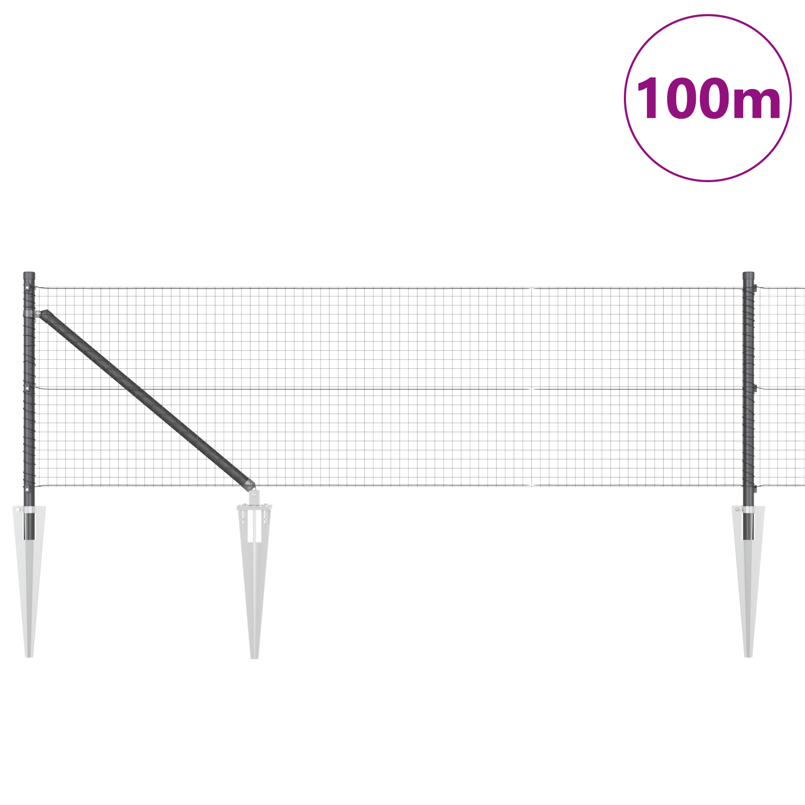 Welded Wire Fence with 13 Spike Posts Grey 0.6x100 m Steel - Image 3