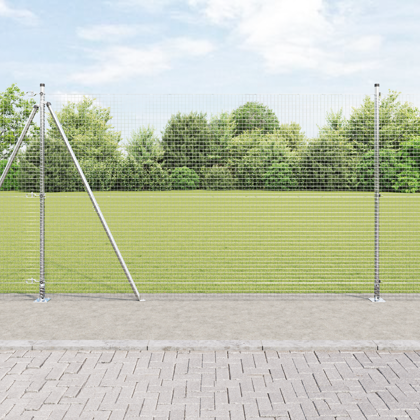 Welded Wire Fence with 7 Flanged Posts 1.4x10 m Galvanised Steel