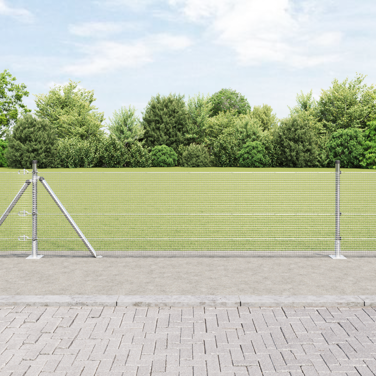 Welded Wire Fence with 13 Flanged Posts 0.4x25 m Galvanised Steel