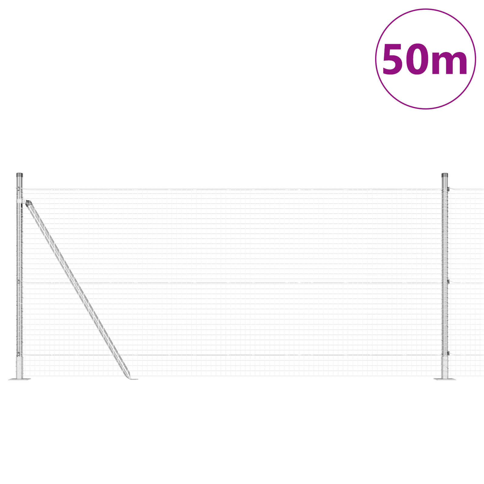 Welded Wire Fence with 13 Flanged Posts 1x50 m Galvanised Steel - Image 3