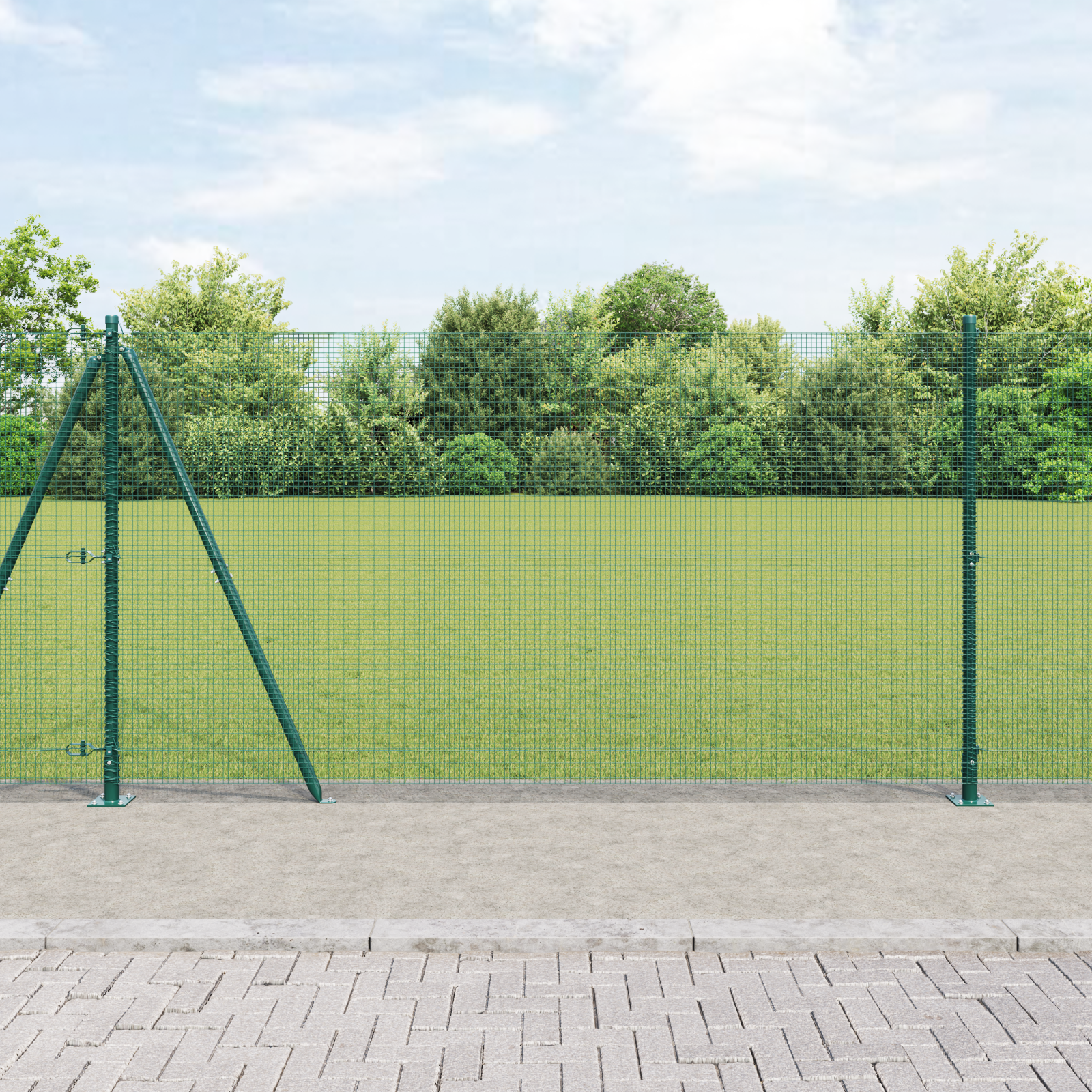 Welded Wire Fence with 7 Flanged Posts Green 1,2x10 m Steel