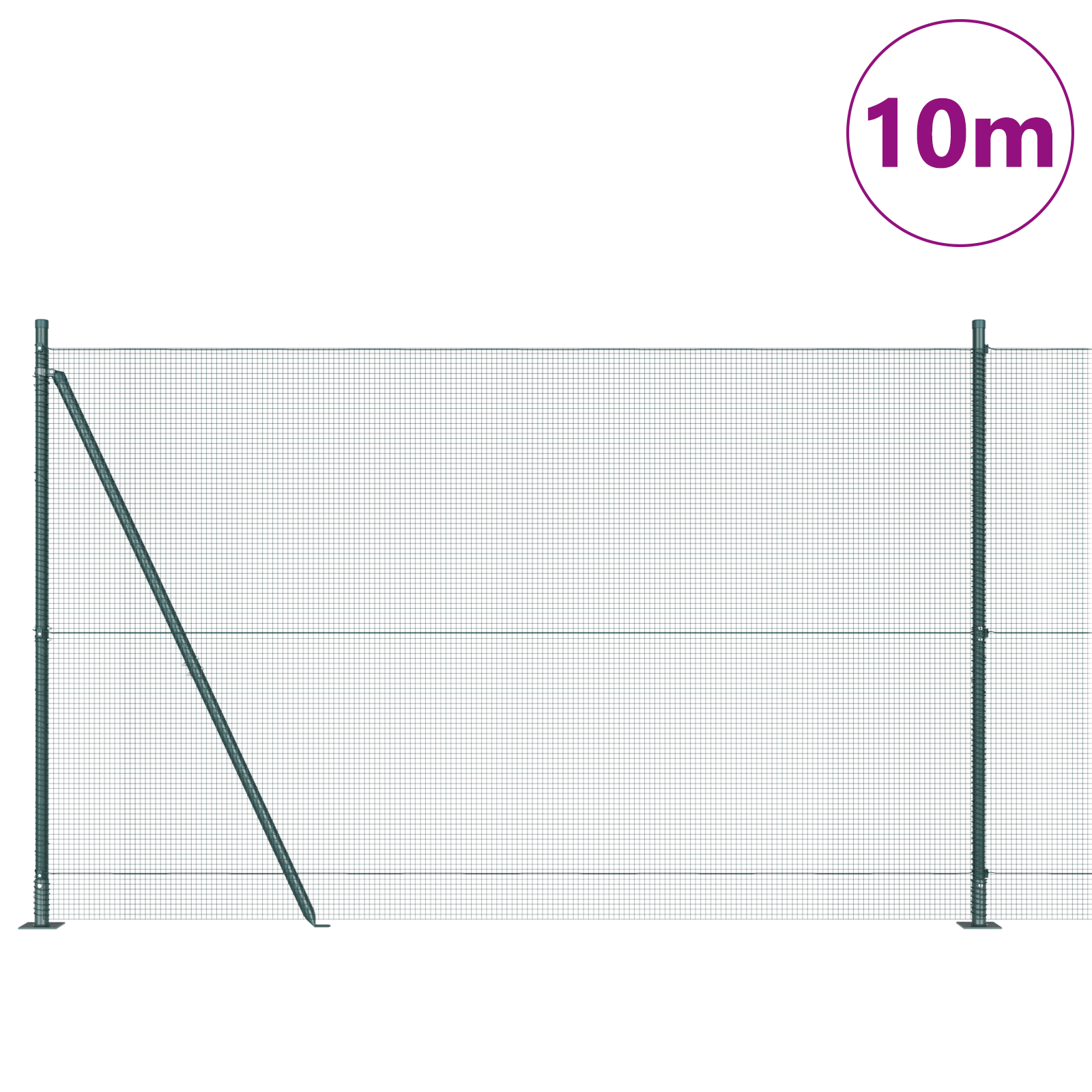Welded Wire Fence with 7 Flanged Posts Green 1.6x10 m Steel - Image 3