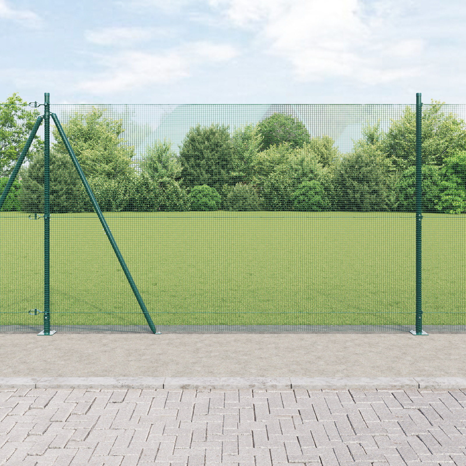 Welded Wire Fence with 7 Flanged Posts Green 1.6x10 m Steel