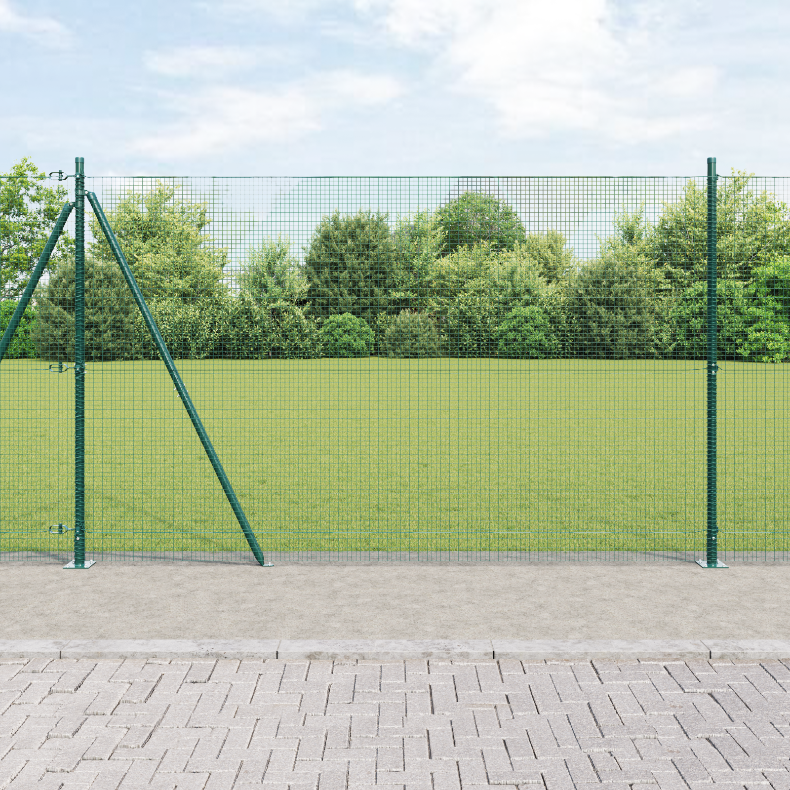 Welded Wire Fence with 7 Flanged Posts Green 1.6x10 m Steel