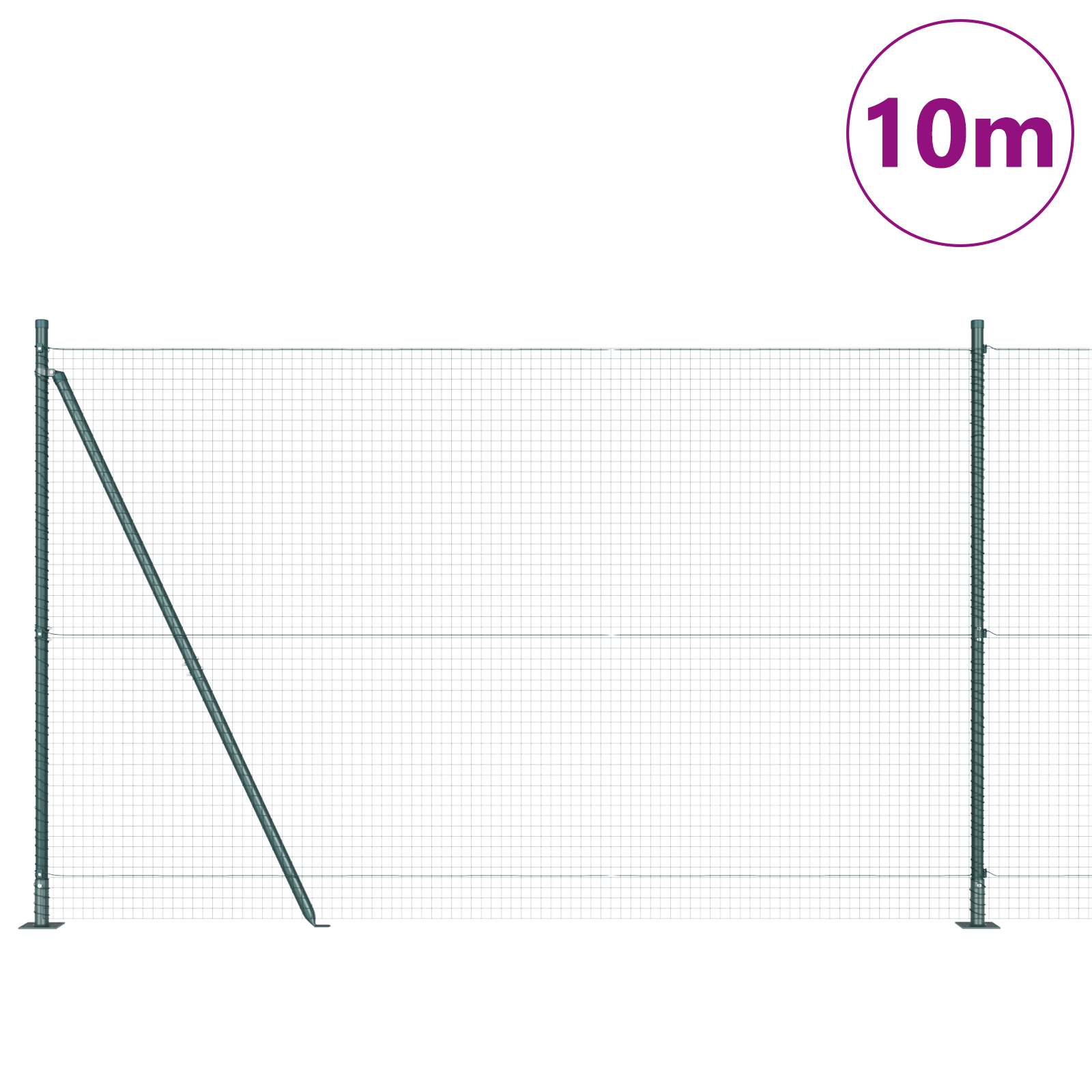 Welded Wire Fence with 7 Flanged Posts Green 1.6x10 m Steel - Image 3