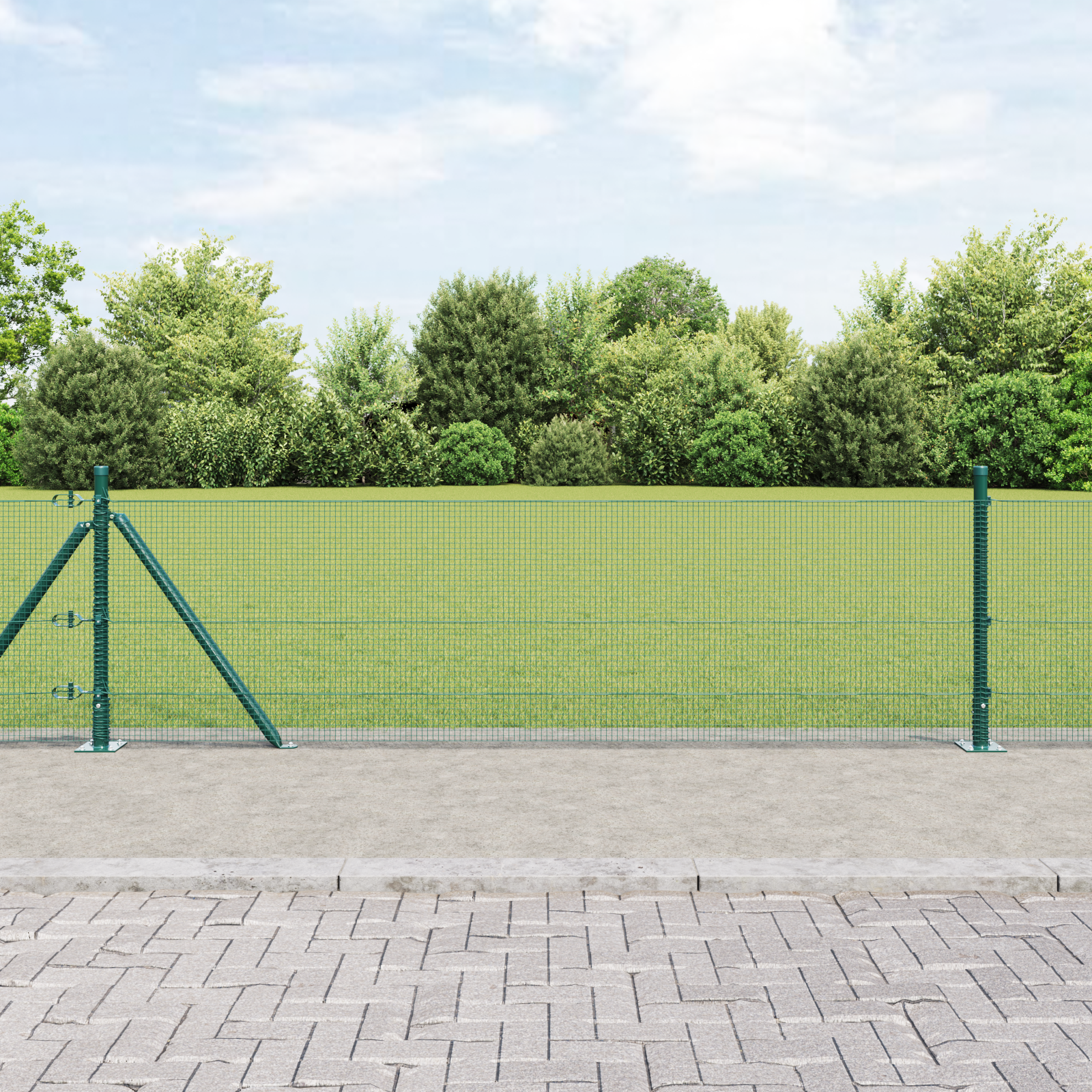 Welded Wire Fence with 13 Flanged Posts Green 0.4x25 m Steel