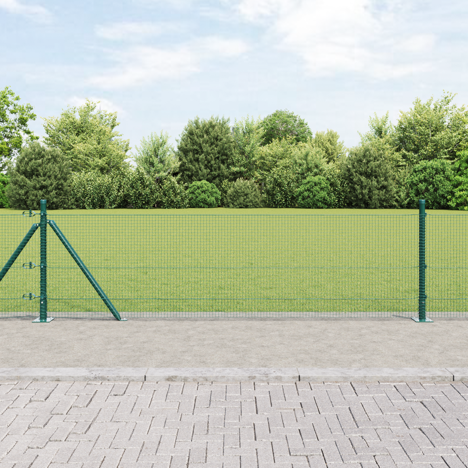 Welded Wire Fence with 13 Flanged Posts Green 0.4x25 m Steel