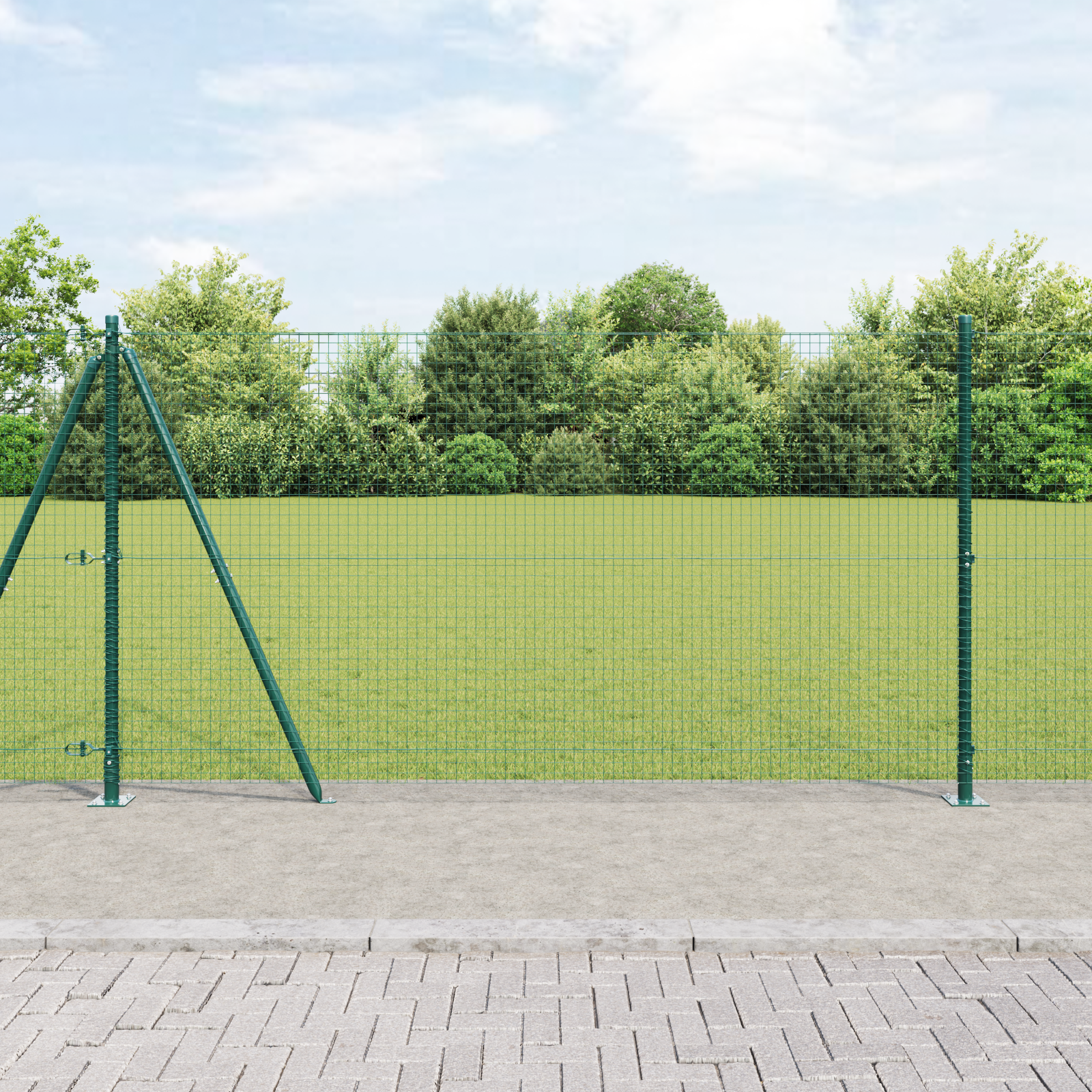 Welded Wire Fence with 13 Flanged Posts Green 1.2x25 m Steel
