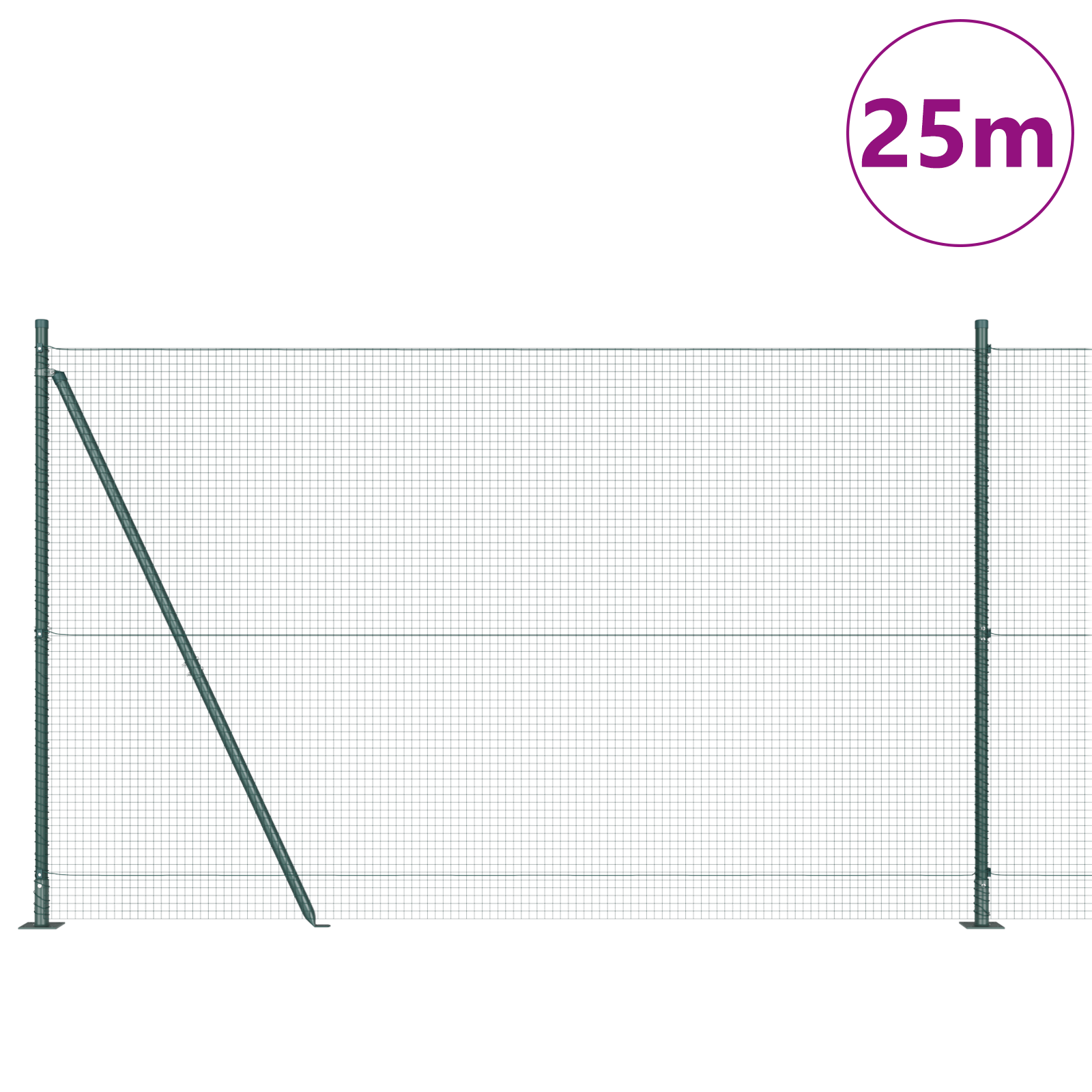 Welded Wire Fence with 13 Flanged Posts Green 1.5x25 m Steel - Image 3