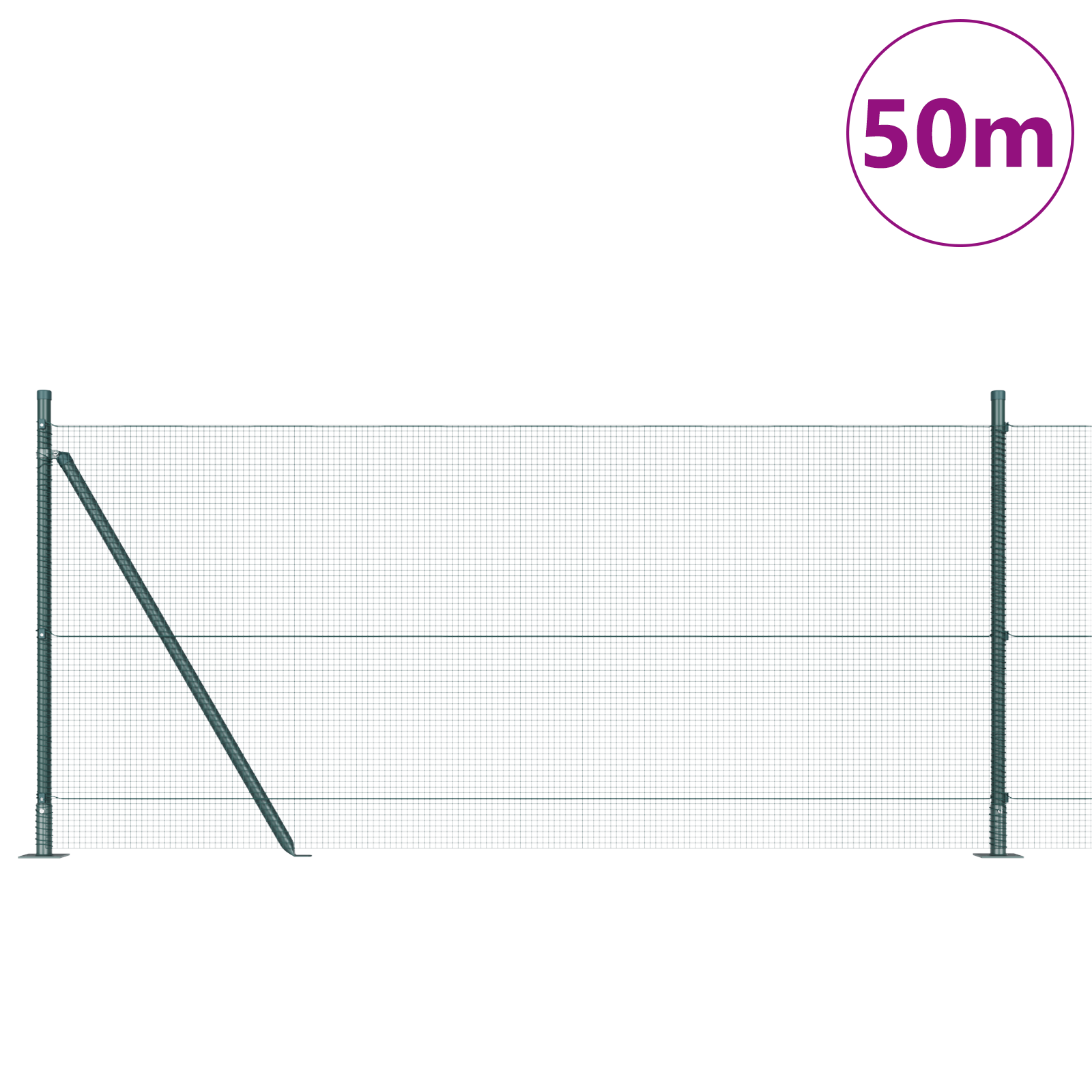 Welded Wire Fence with 13 Flanged Posts Green 1x50 m Steel - Image 3