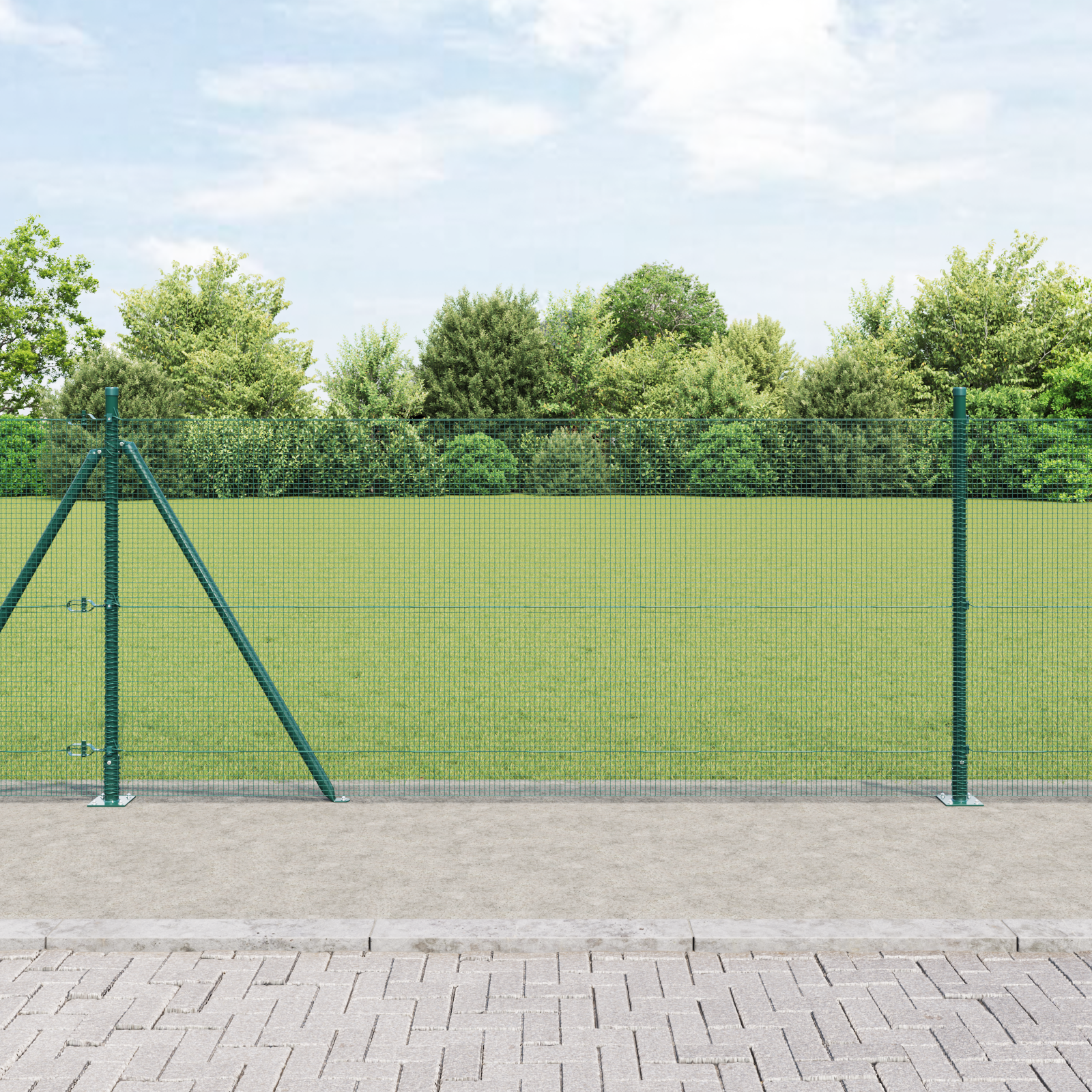 Welded Wire Fence with 13 Flanged Posts Green 1x50 m Steel