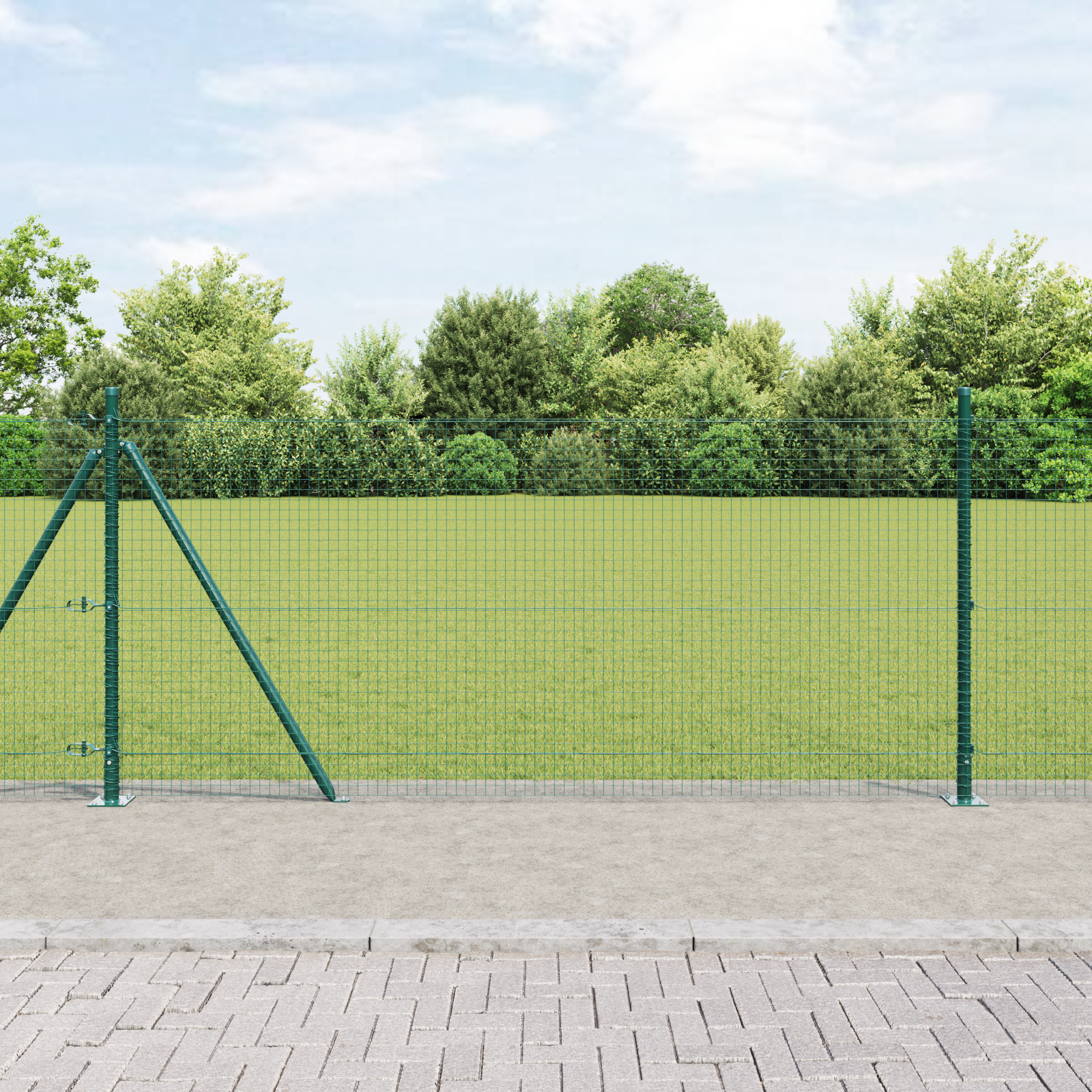 Welded Wire Fence with 13 Flanged Posts Green 1x50 m Steel