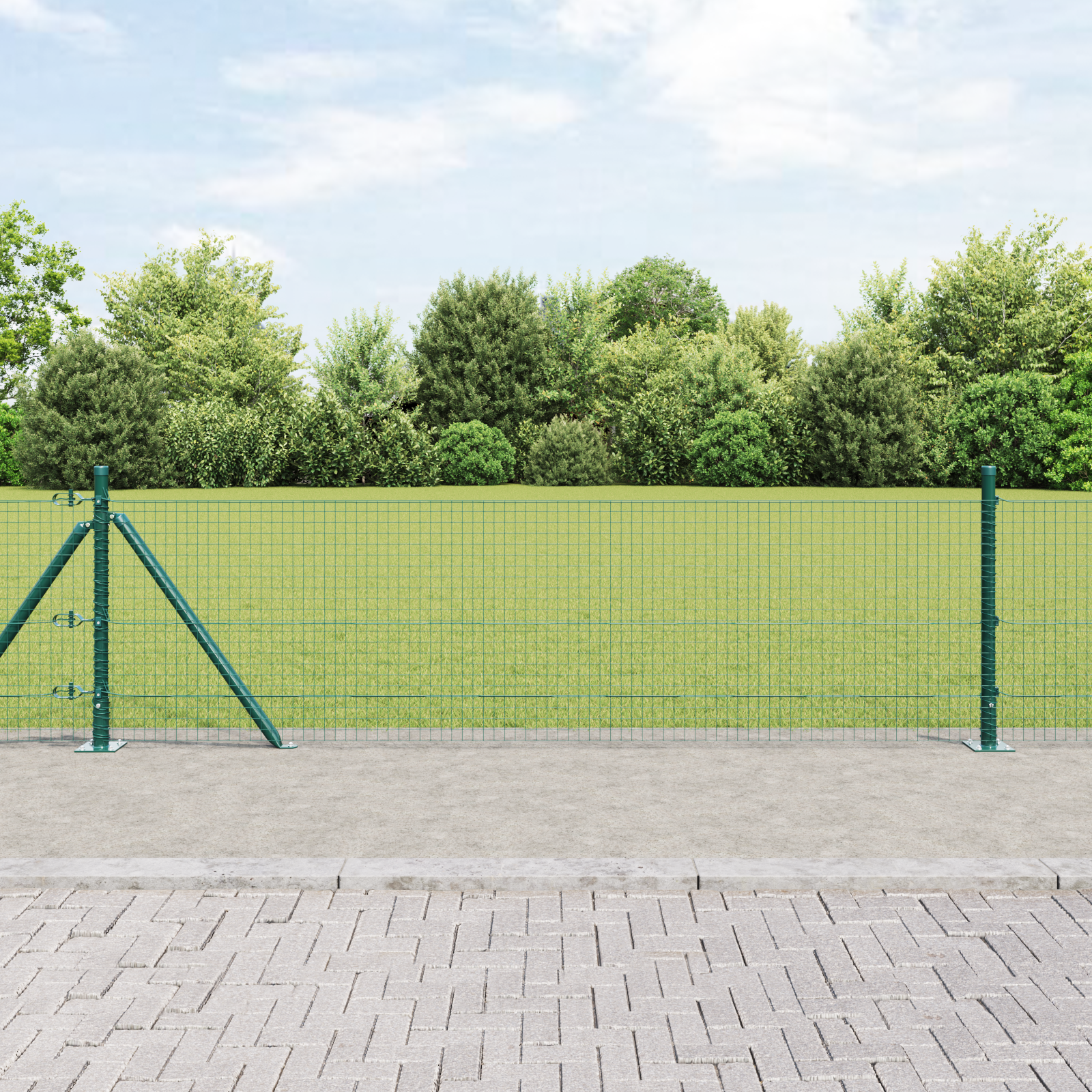 Welded Wire Fence with 13 Flanged Posts Green 0.4x100 m Steel