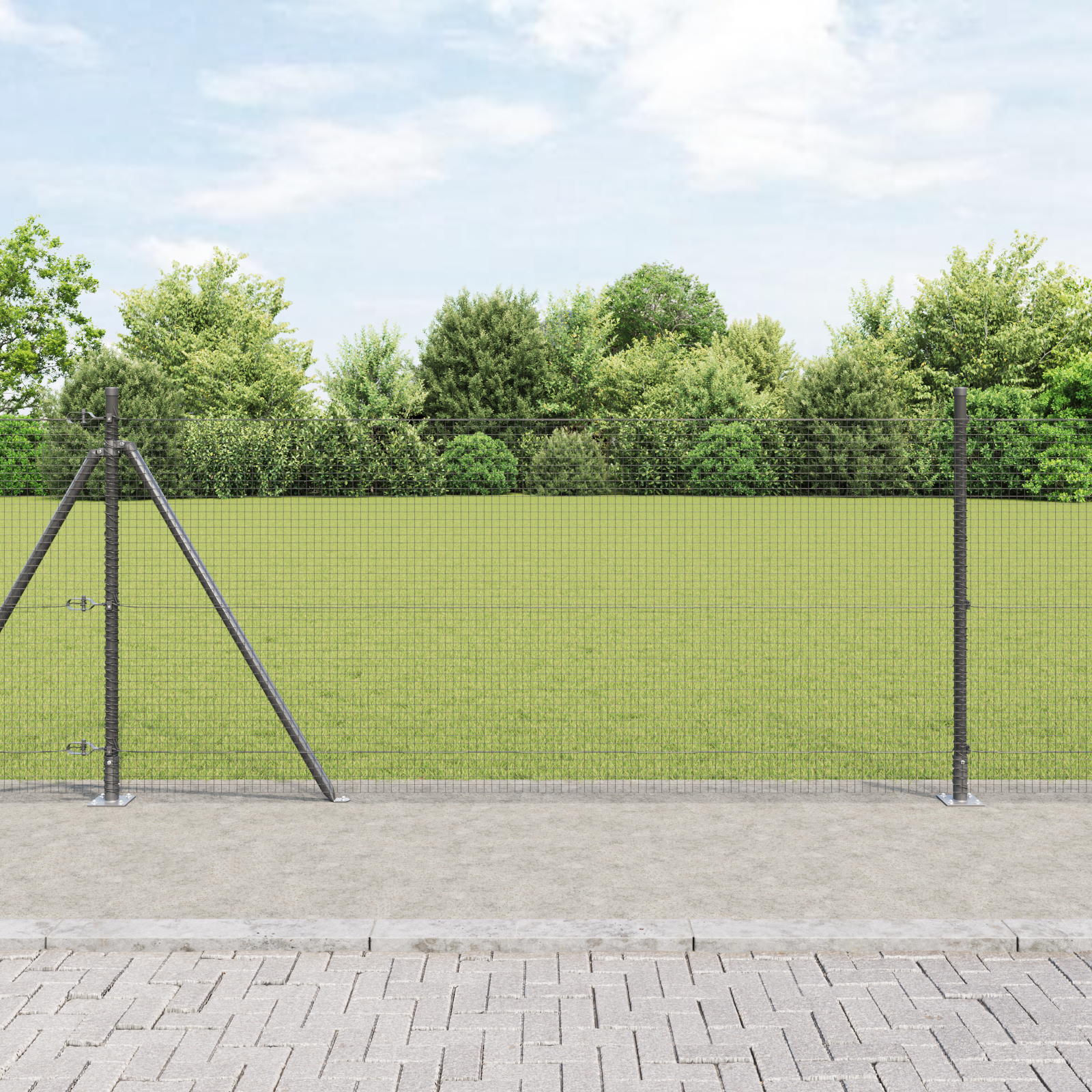 Welded Wire Fence with 7 Flanged Posts Grey 0.8x10 m Steel