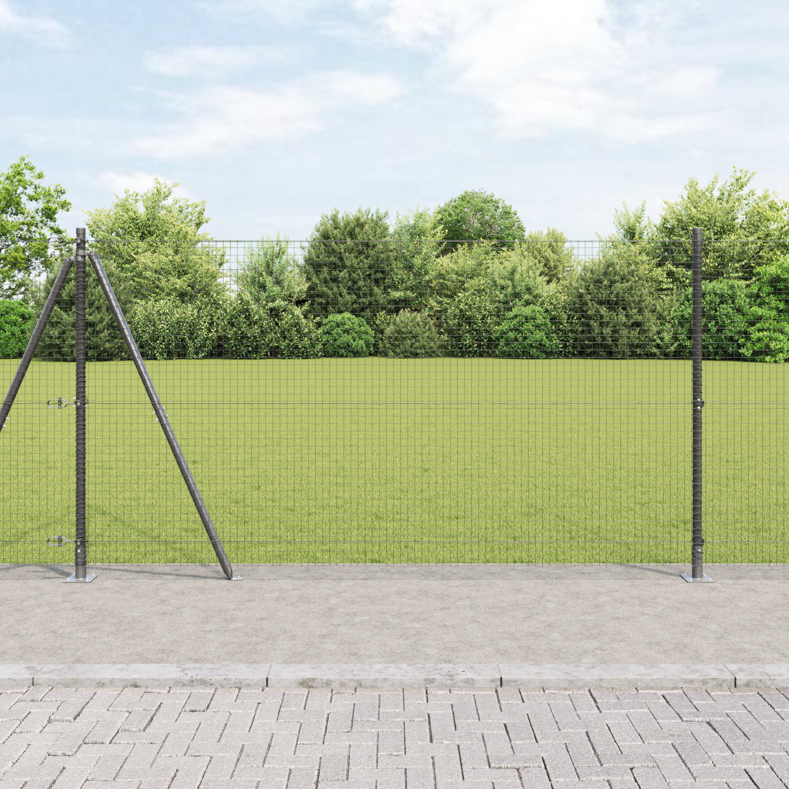 Welded Wire Fence with 7 Flanged Posts Grey 1.2x10 m Steel