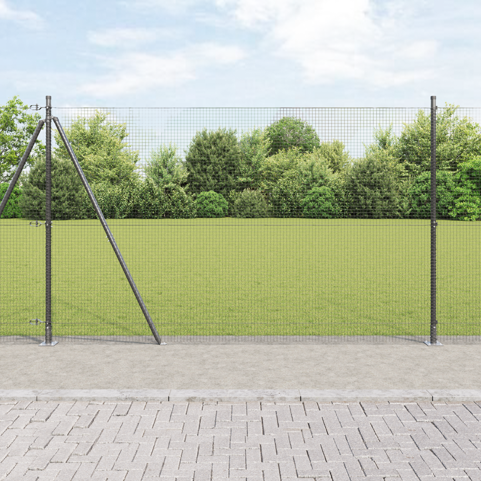 Welded Wire Fence with 7 Flanged Posts Grey 1.4x10 m Steel