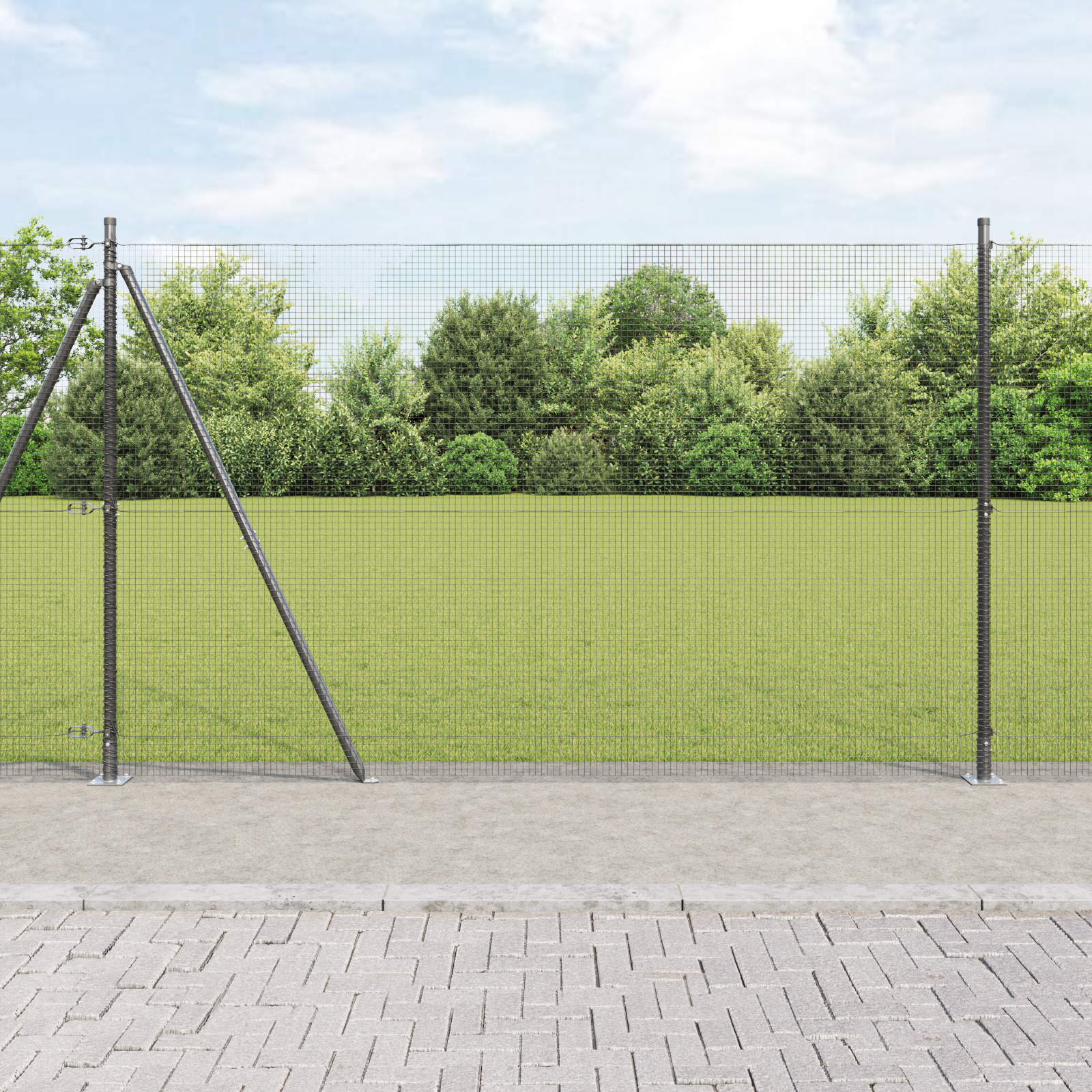 Welded Wire Fence with 7 Flanged Posts Grey 1.5x10 m Steel