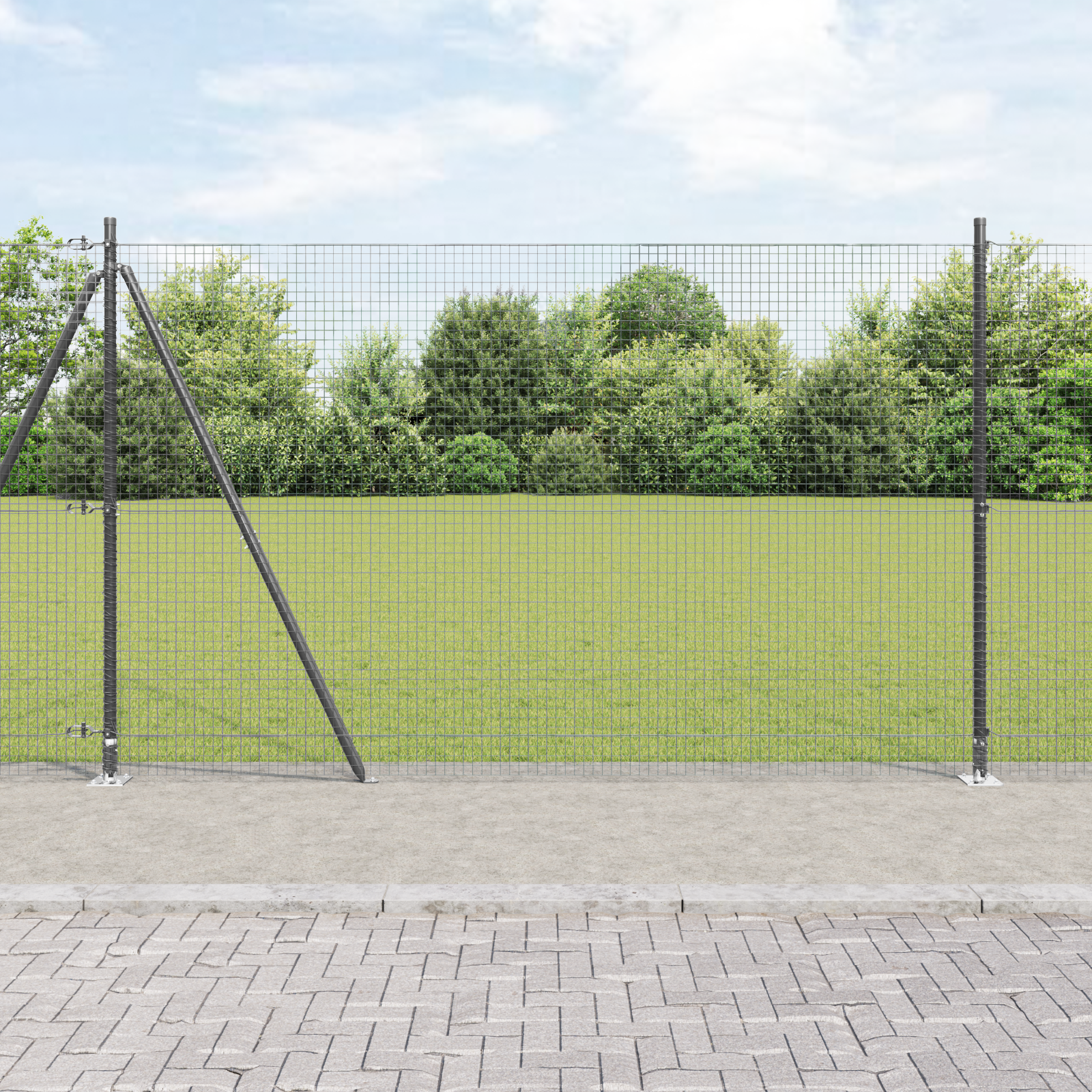 Welded Wire Fence with 7 Flanged Posts Grey 1.6x10 m Steel
