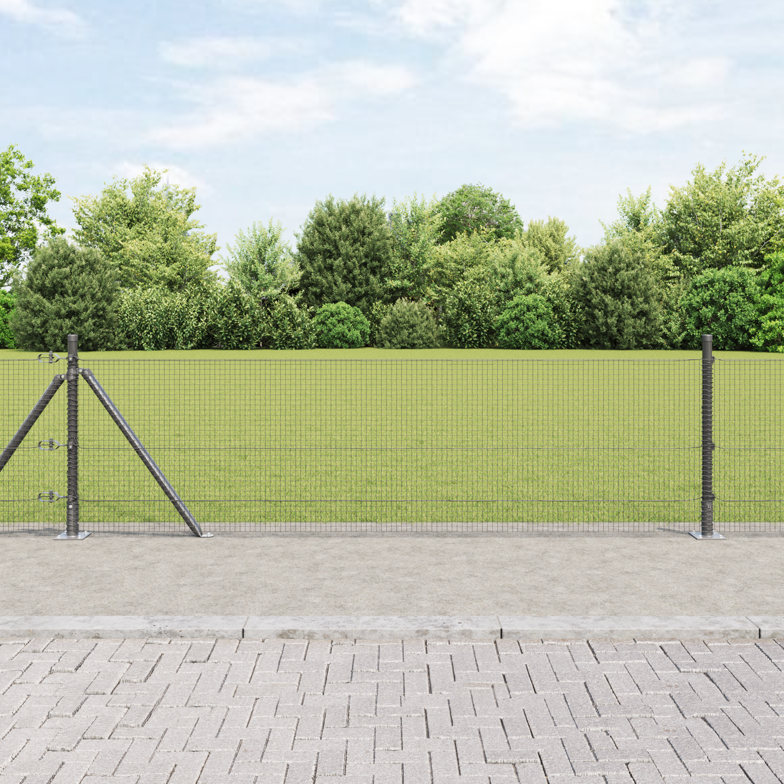 Welded Wire Fence with 13 Flanged Posts Grey 0.4x25 m Steel