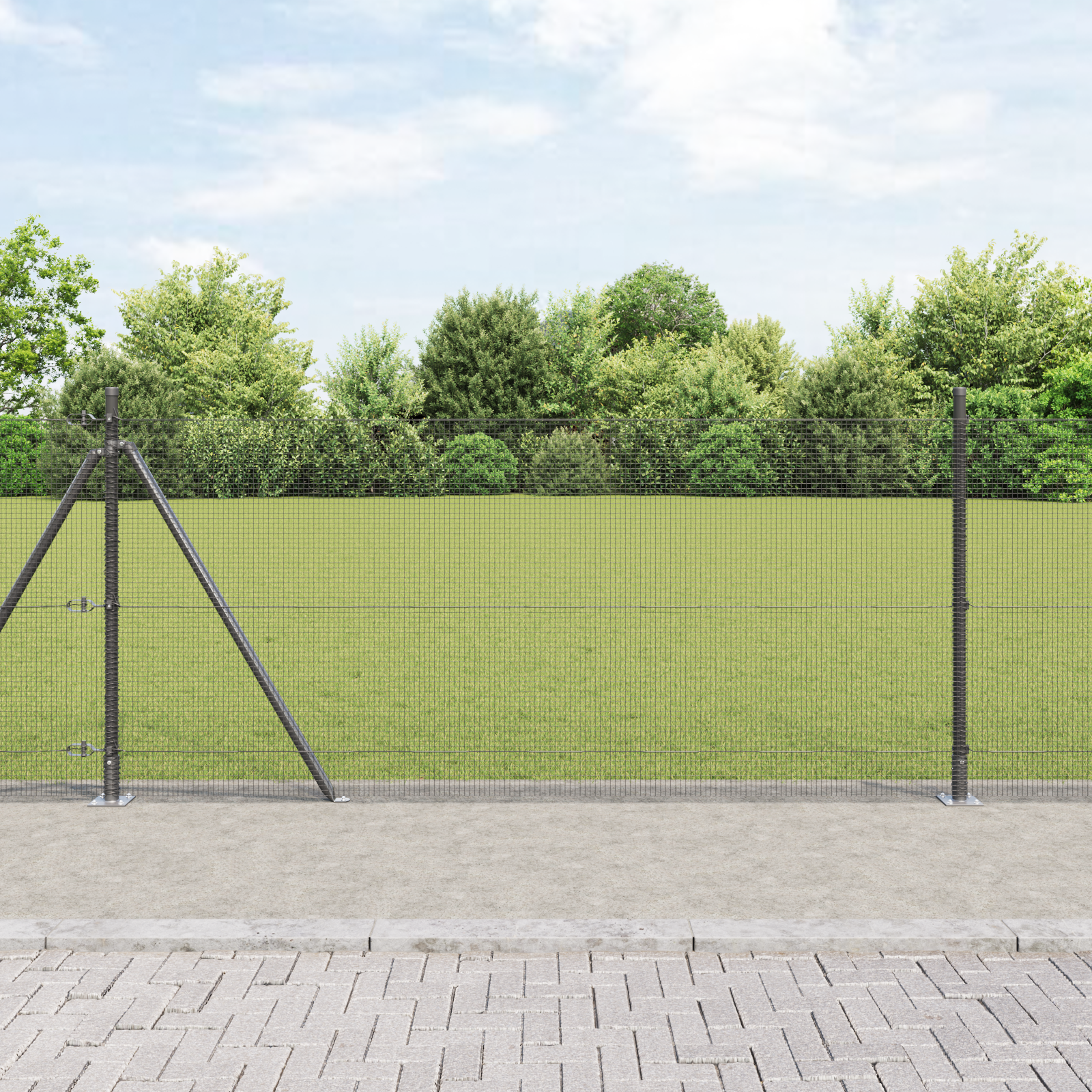 Welded Wire Fence with 13 Flanged Posts Grey 1x50 m Steel