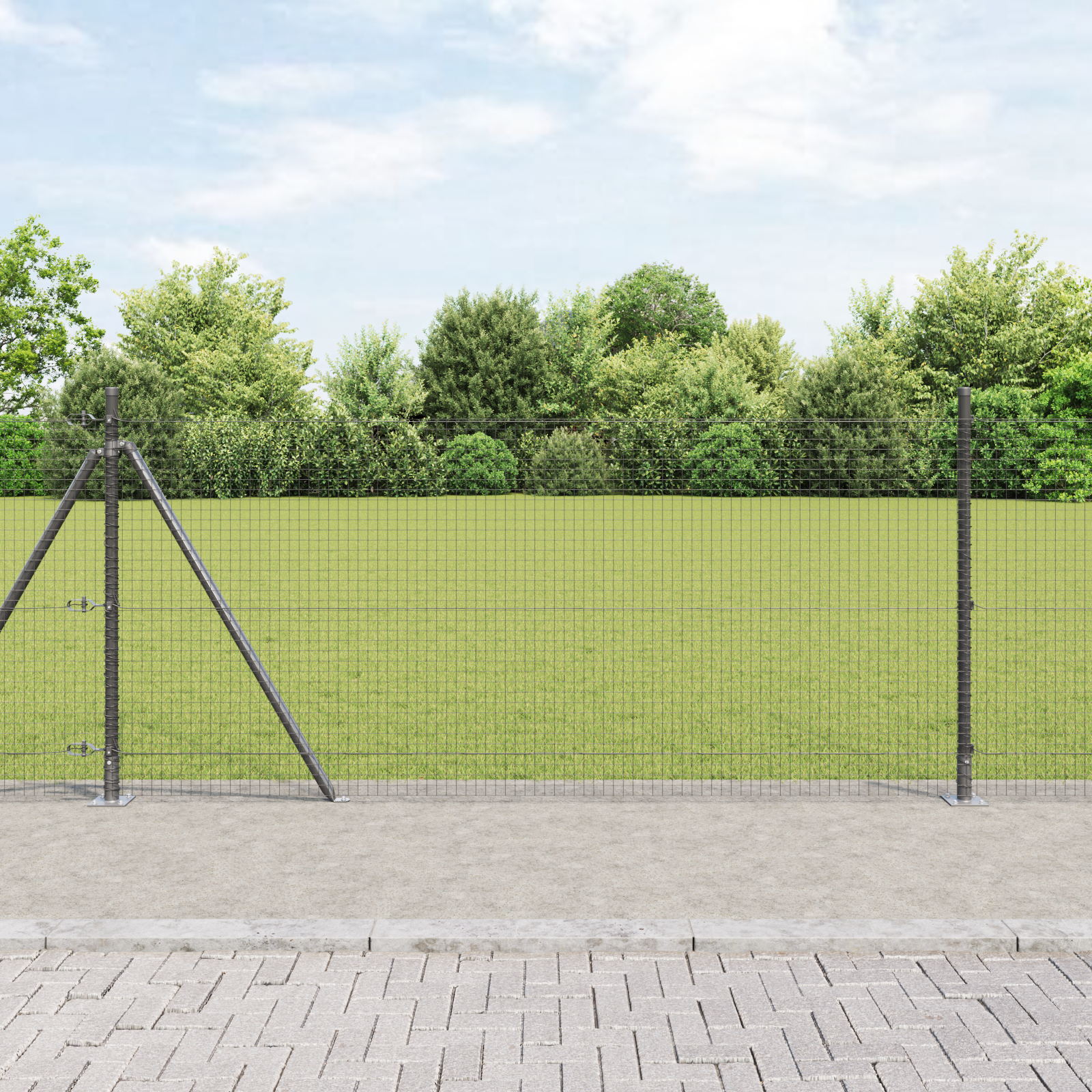 Welded Wire Fence with 13 Flanged Posts Grey 1x50 m Steel