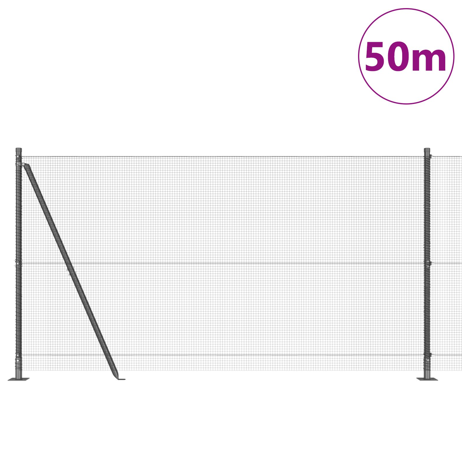 Thumbnail - vidaXL Drahtzaun mit 13 Flanschpfosten Grau 1,2x50 m Stahl