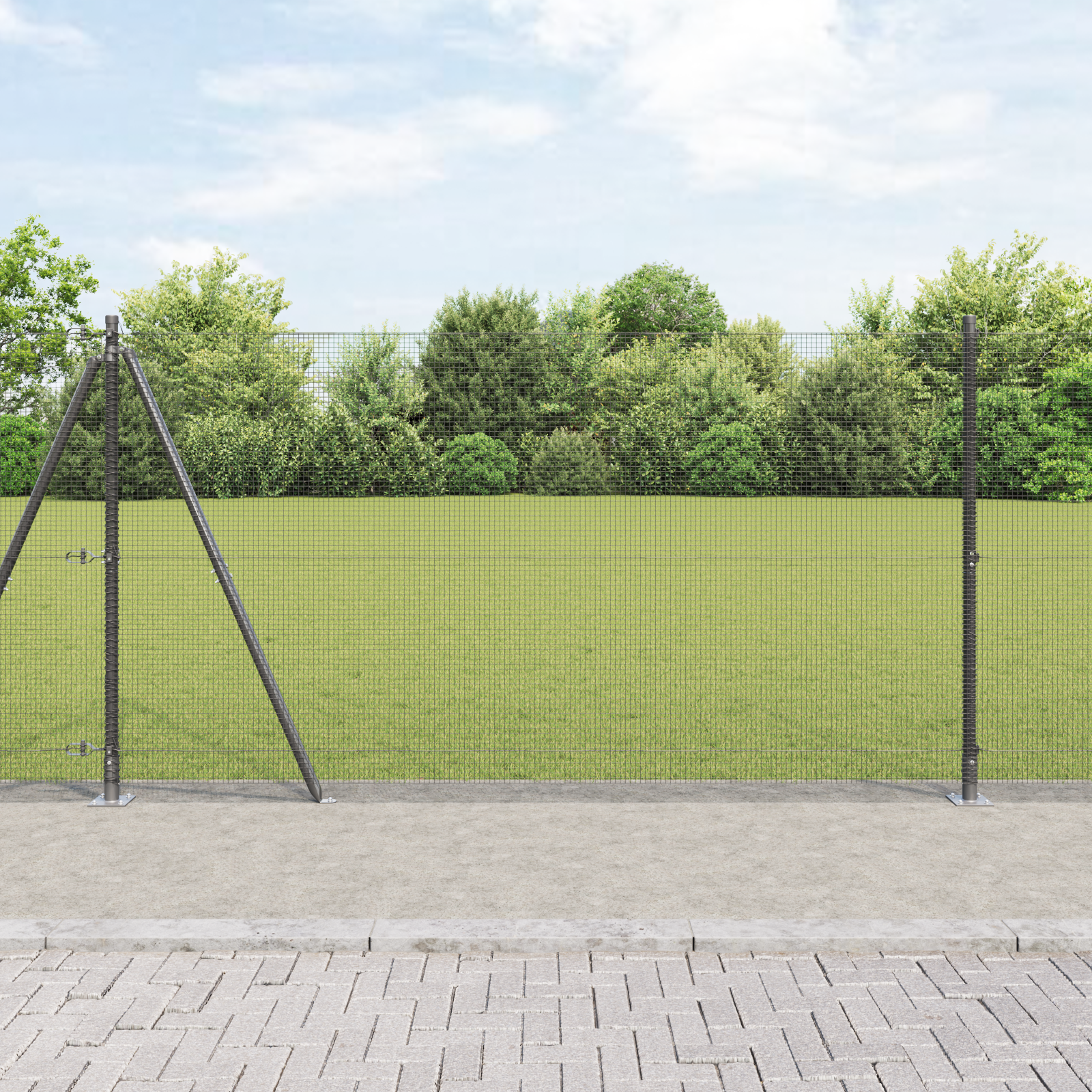 Thumbnail - vidaXL Drahtzaun mit 13 Flanschpfosten Grau 1,2x50 m Stahl