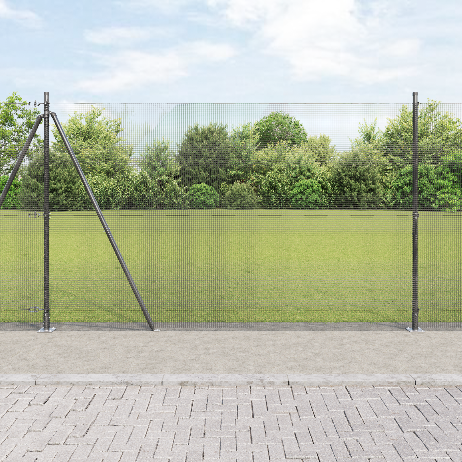 Welded Wire Fence with 13 Flanged Posts Grey 1.4x50 m Steel