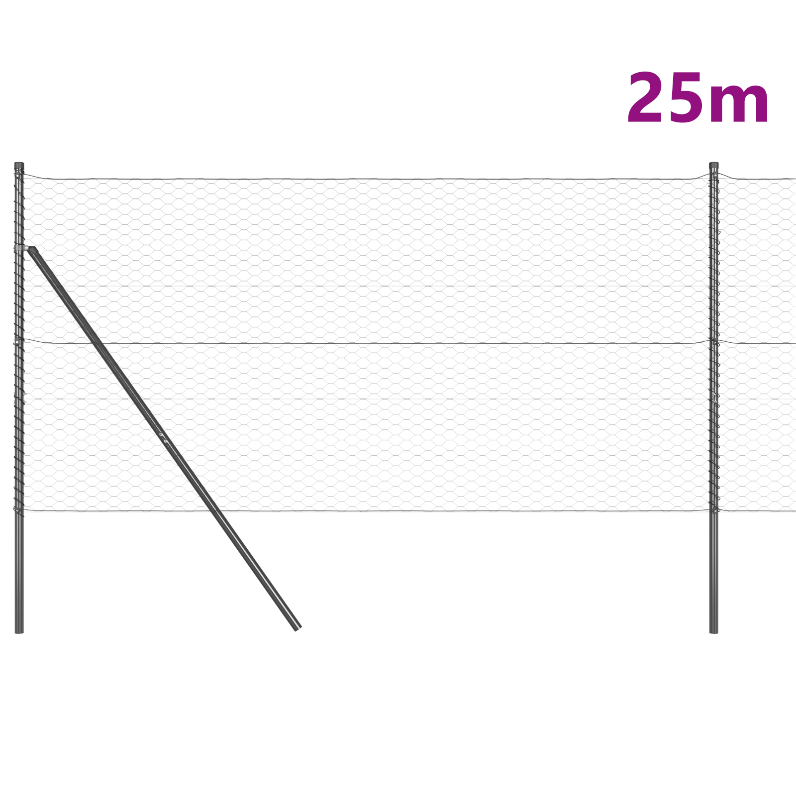 Hexagon Fence with 13 Posts Grey 1x25 m Galvanised Steel - Image 3