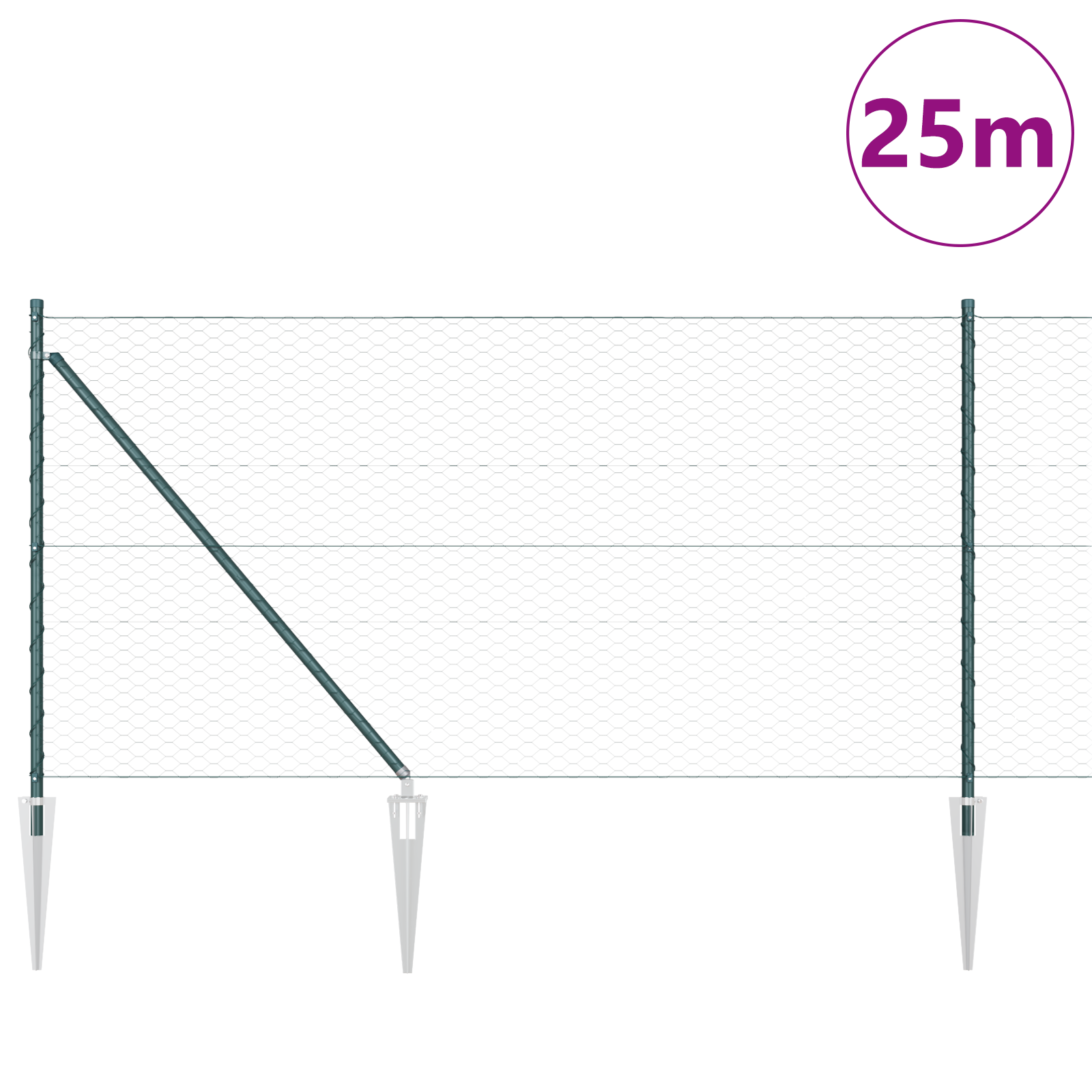 Fencing Set Set of 2 Forest green Powder-Coated Steel 25 x 1 m - Image 3