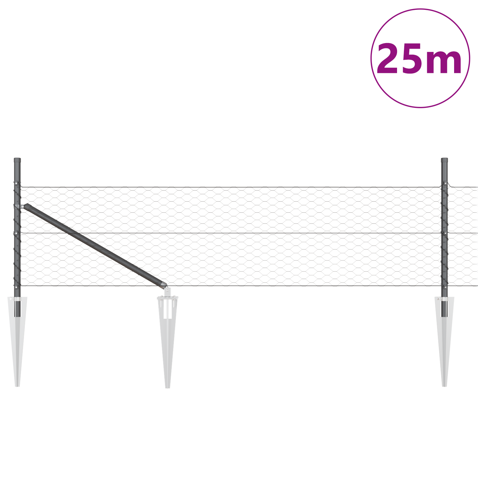Fencing Set Set of 2 Grey Metal 25 x 0.5 m Durable - Image 3