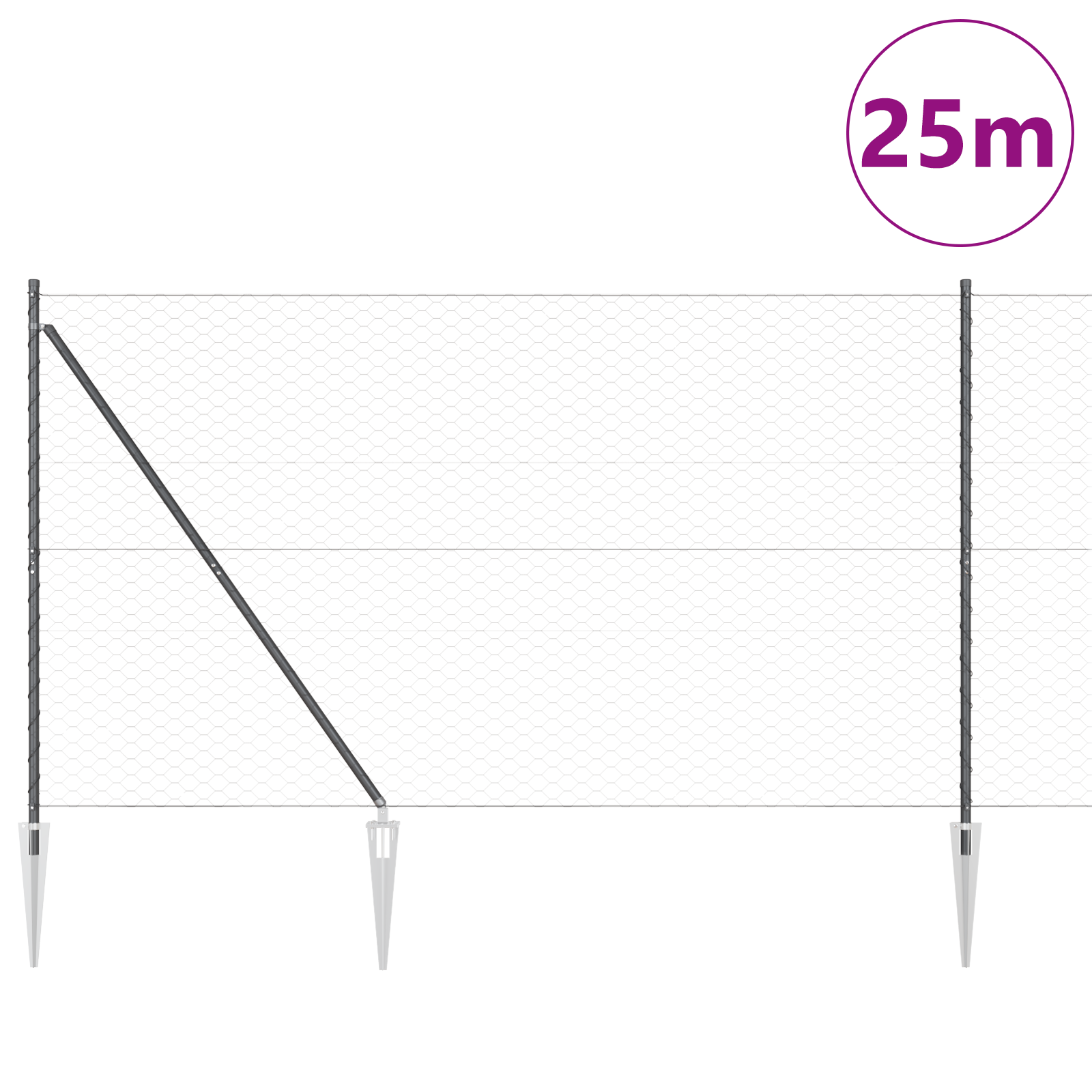 Fencing Set Set of 2 Grey Metal, PVC-coated wire 25 x 1.5 m - Image 3