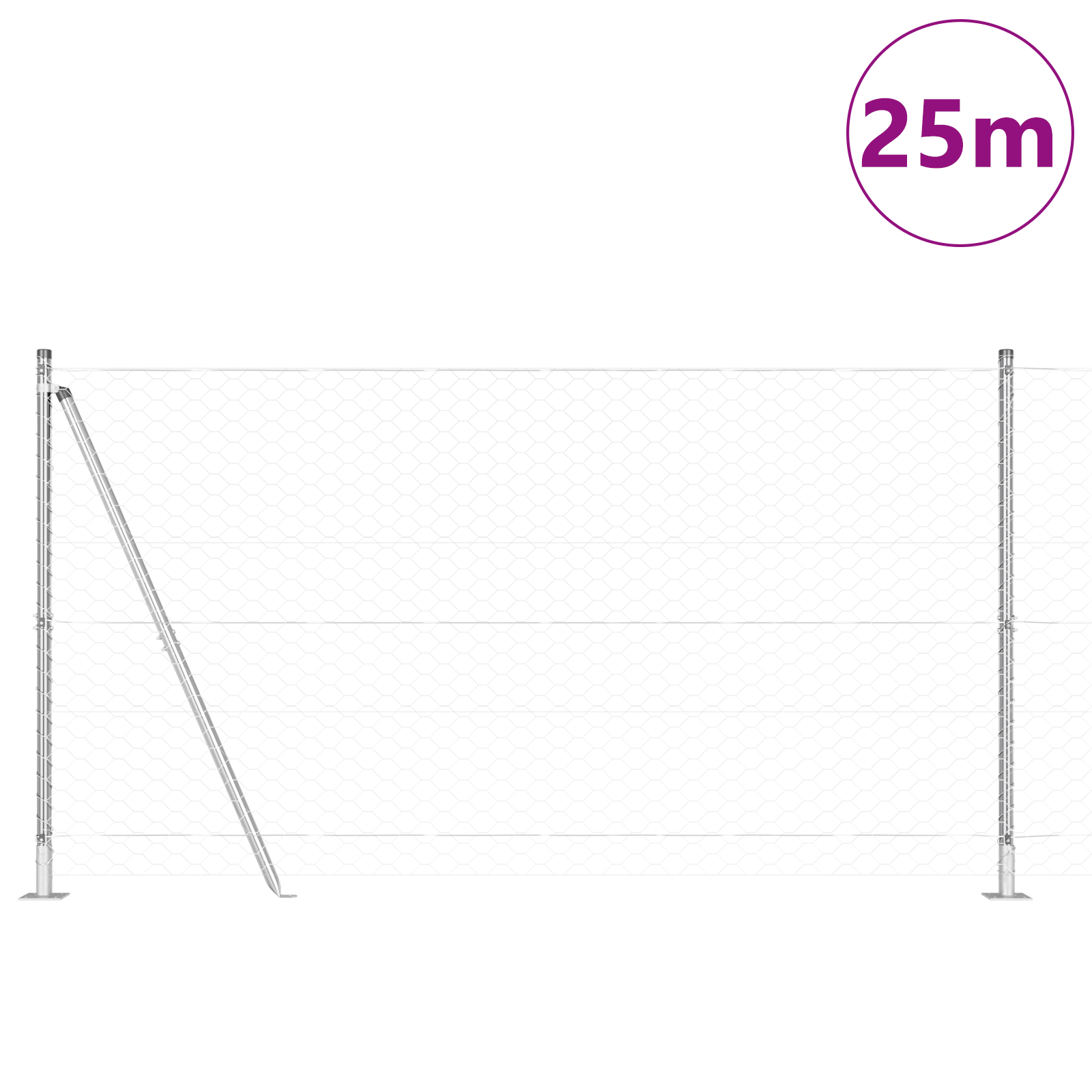 Hexagon Wire Fence with 7 Flanged Posts 1.2x25 m Steel Silver - Image 3