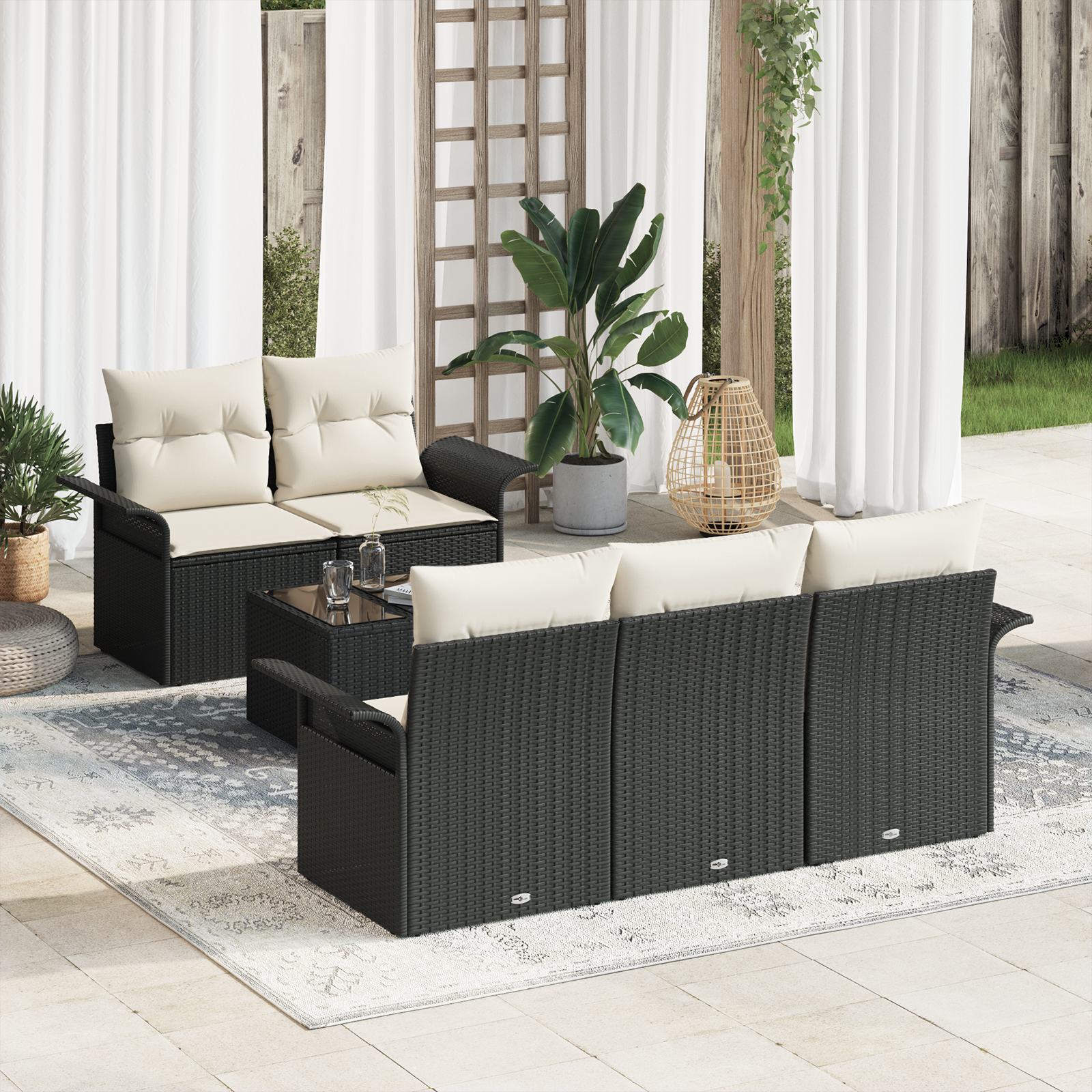Thumbnail - vidaXL 6-teilige Garten-Sofa-Gruppe mit Kissen Schwarz Poly-Rattan