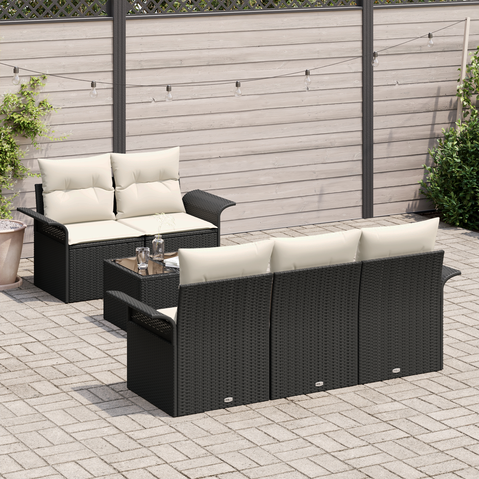 Thumbnail - vidaXL 6-teilige Garten-Sofa-Gruppe mit Kissen Schwarz Poly-Rattan