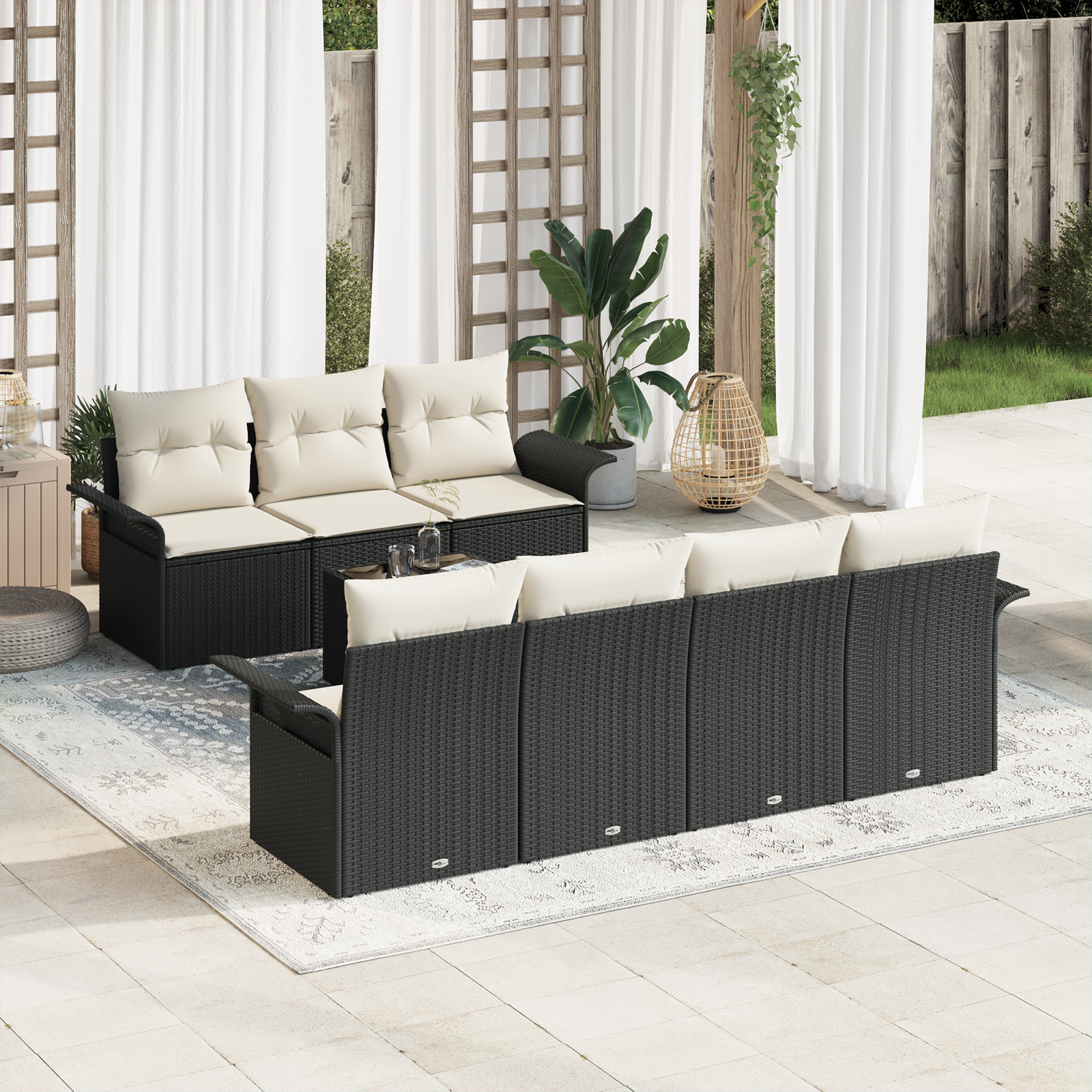 Thumbnail - vidaXL 8-teiliges Garten-Sofa-Set mit Kissen in Schwarz aus Poly Rattan