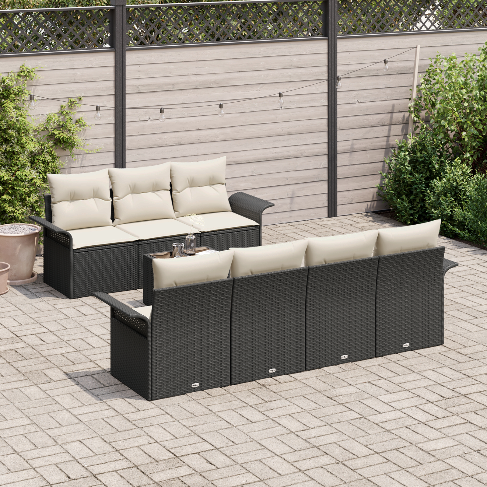 Thumbnail - vidaXL 8-teiliges Garten-Sofa-Set mit Kissen in Schwarz aus Poly Rattan