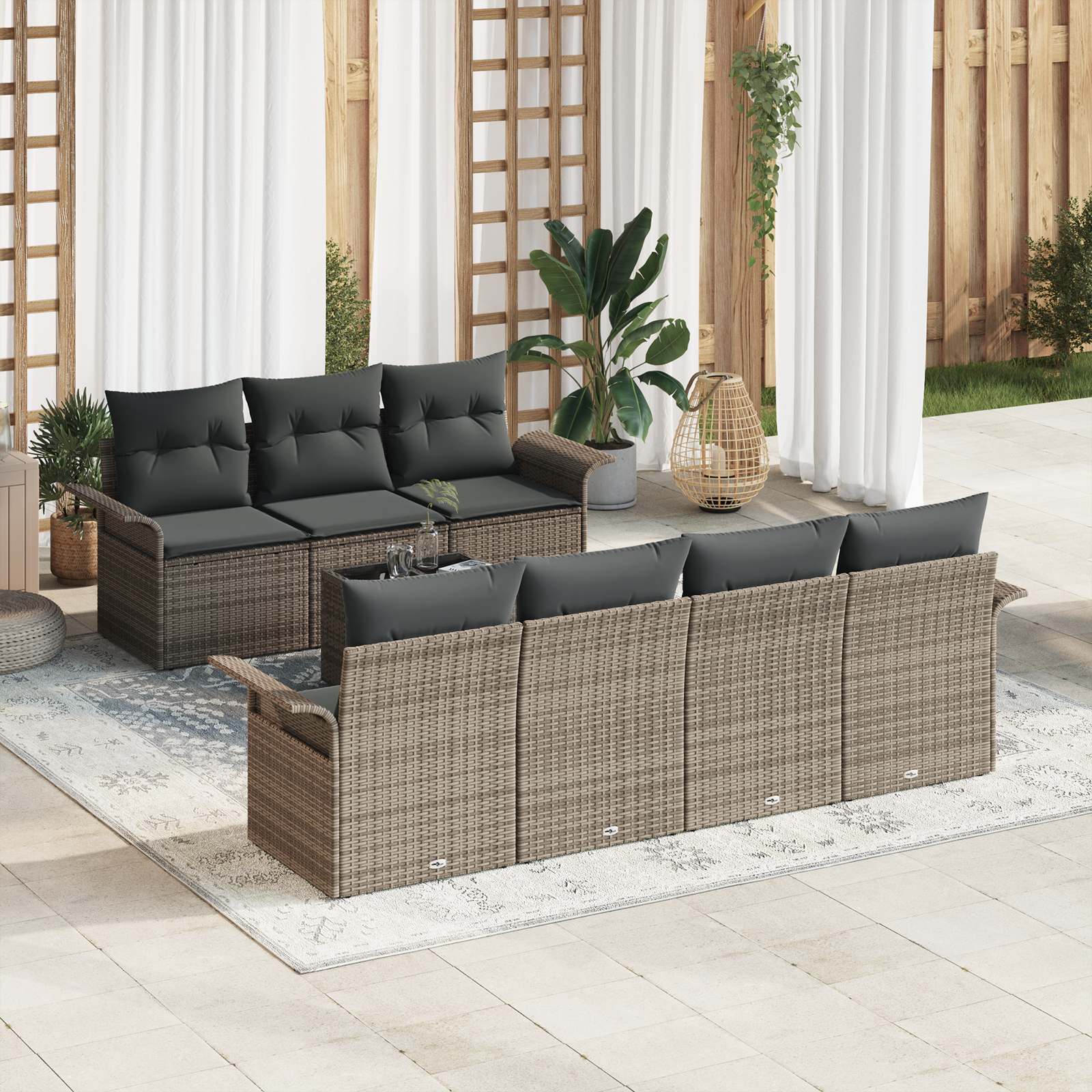 Garten Sofa Set Set von 4 Grau Rattan Groß Modular