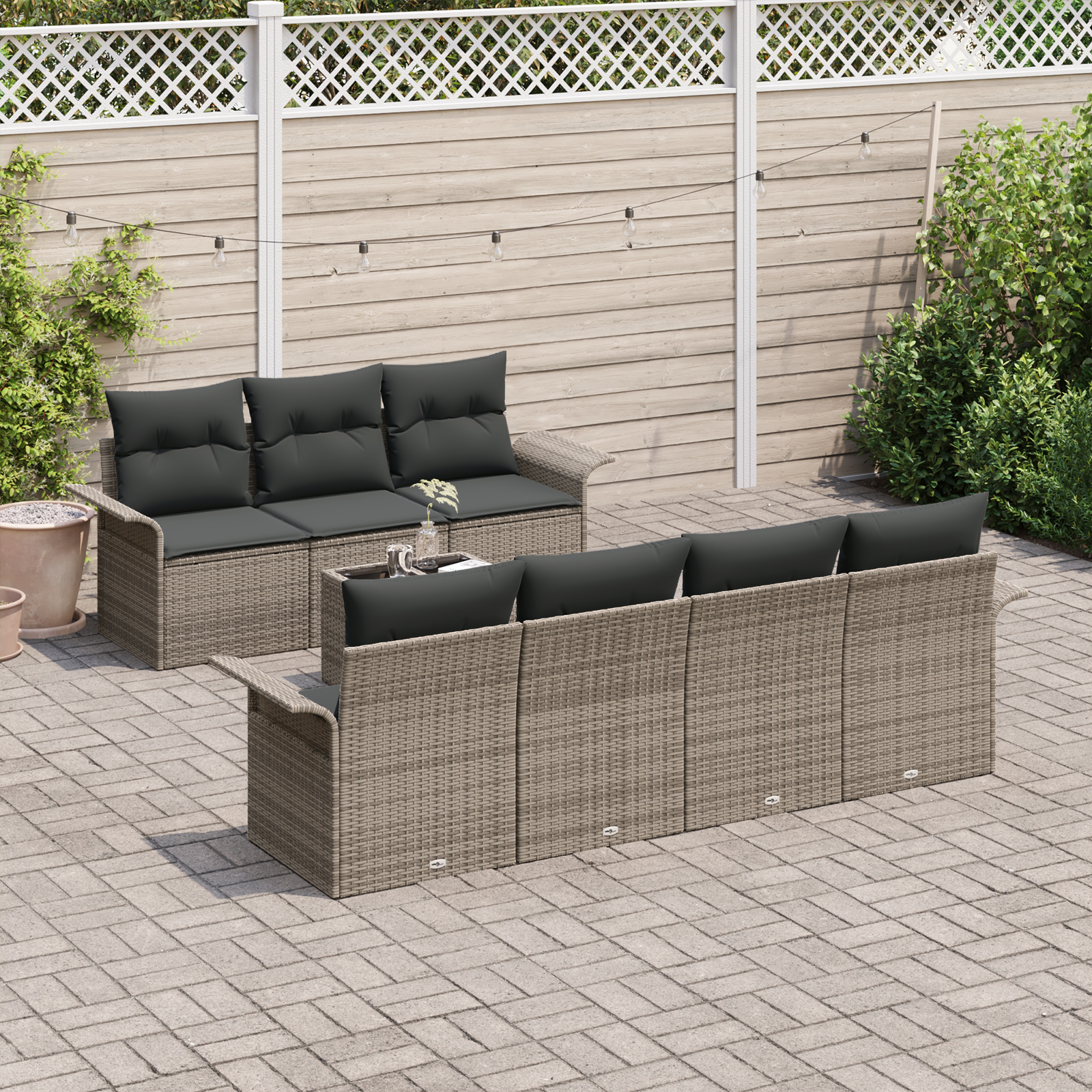Garten Sofa Set Set von 4 Grau Rattan Groß Modular – Bild 3