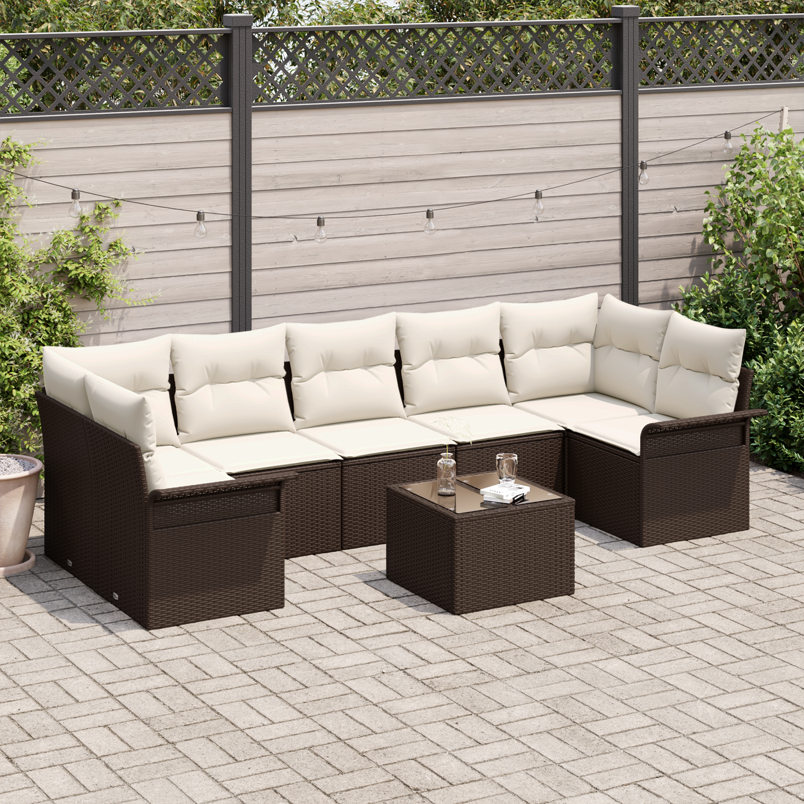 Tuin Sofa Set met kussen 8 pcs Bruin en Crème poly rattan - Afbeelding 2