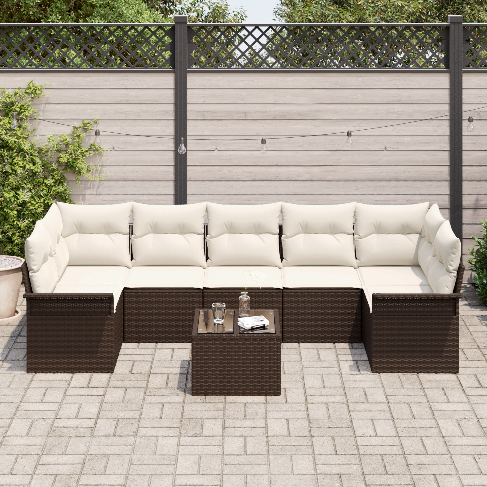 Tuin Sofa Set met kussen 8 pcs Bruin en Crème poly rattan - Afbeelding 3